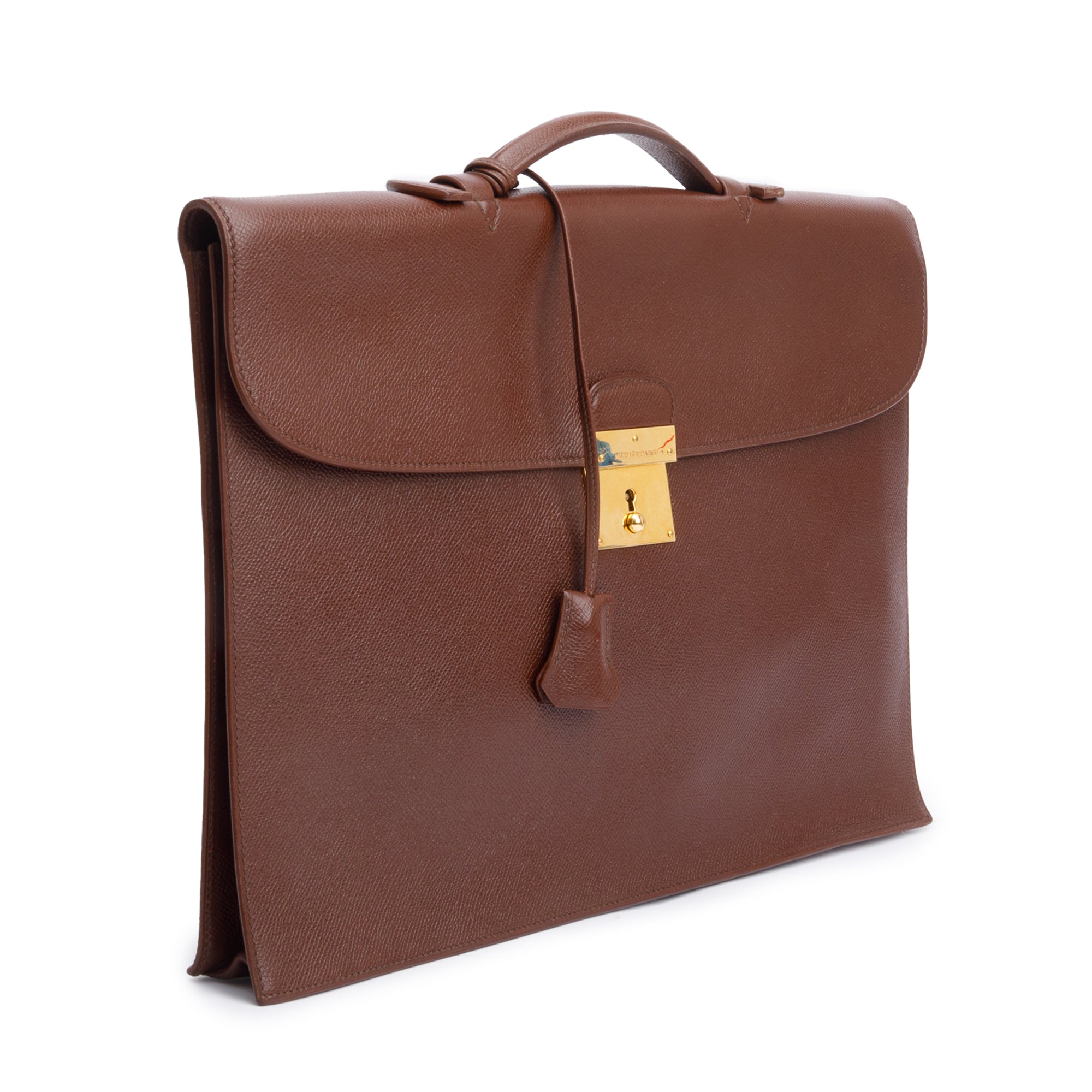 Hermes Vintage Brown Courchevel Leather Sac A Depeches Briefcase