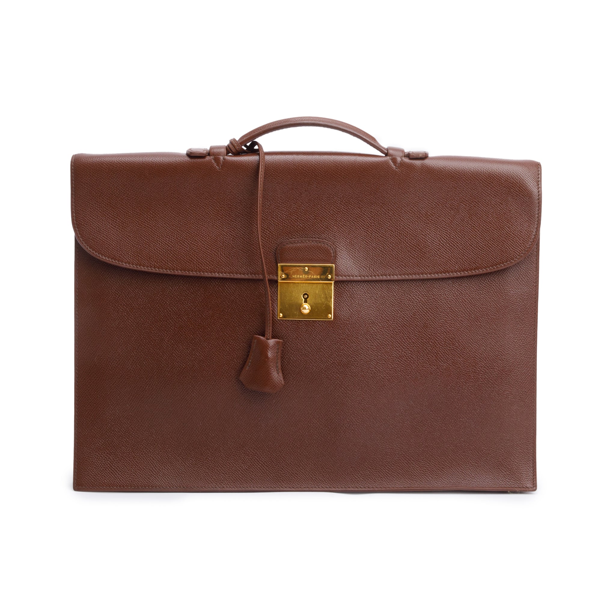 Hermes Vintage Brown Courchevel Leather Sac A Depeches Briefcase