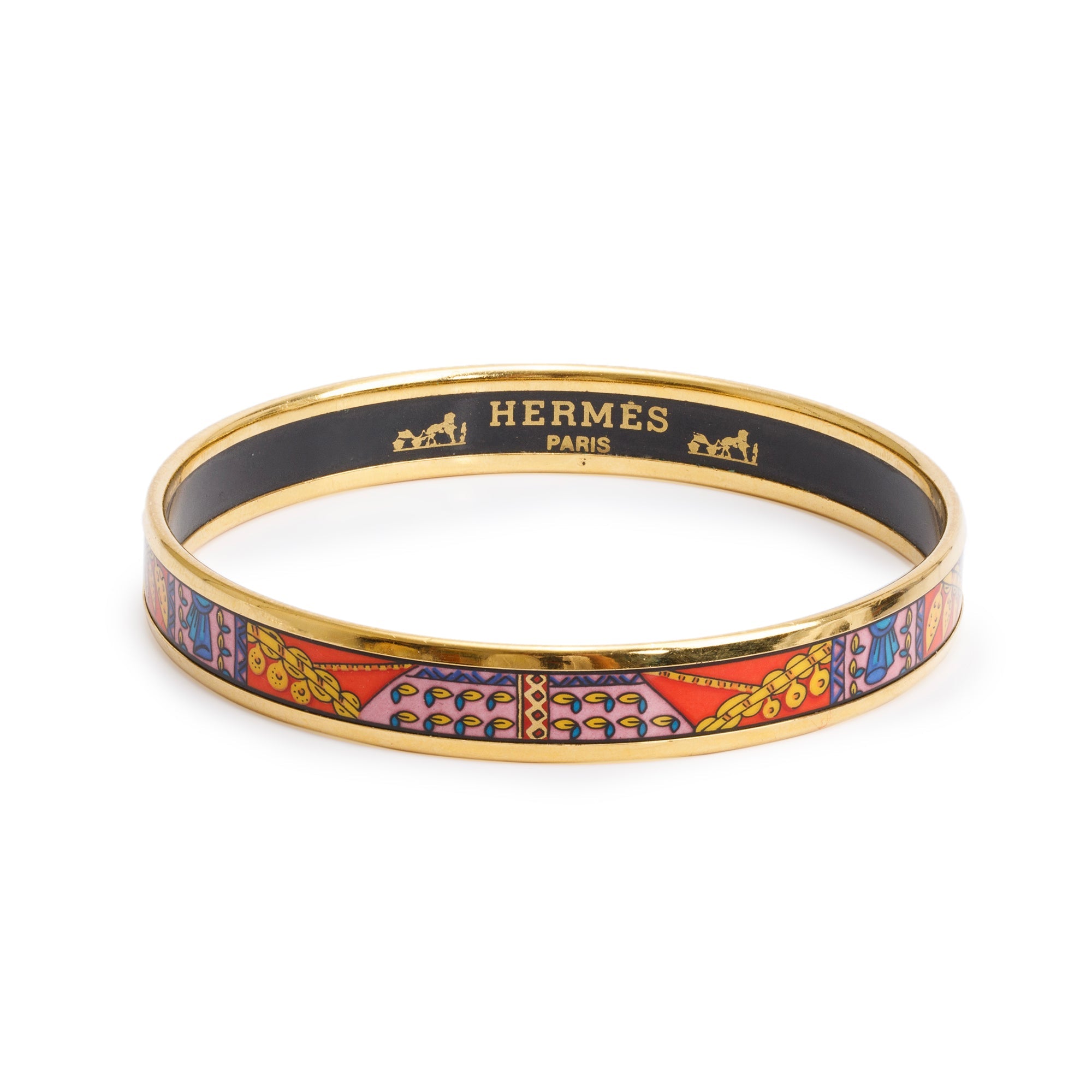 Hermes Vintage Gold-Plated Enamel Narrow Bangle