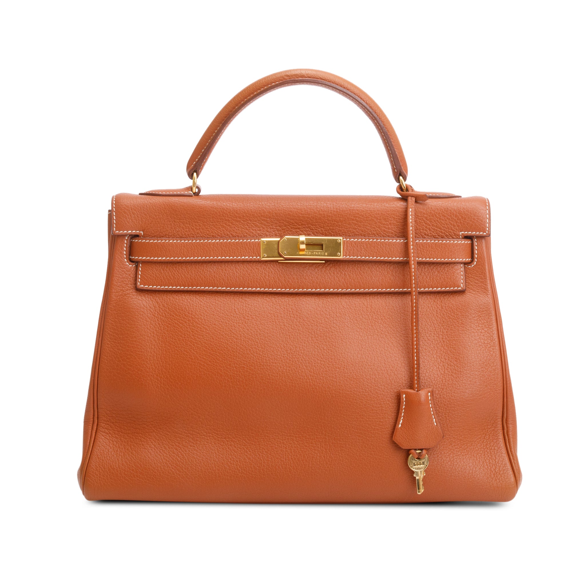 Hermes Vintage Gold Taurillon Clemence Kelly Retourne 32 w/ Strap