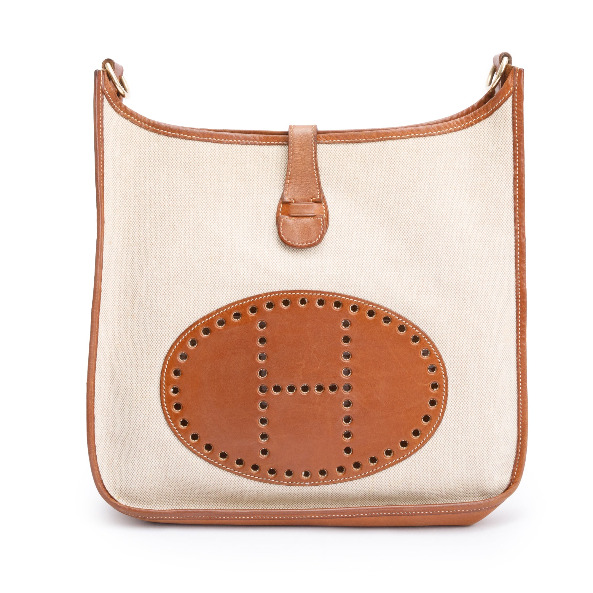 Hermes Vintage Natural Fauve Toile Barenia Evelyne I GM