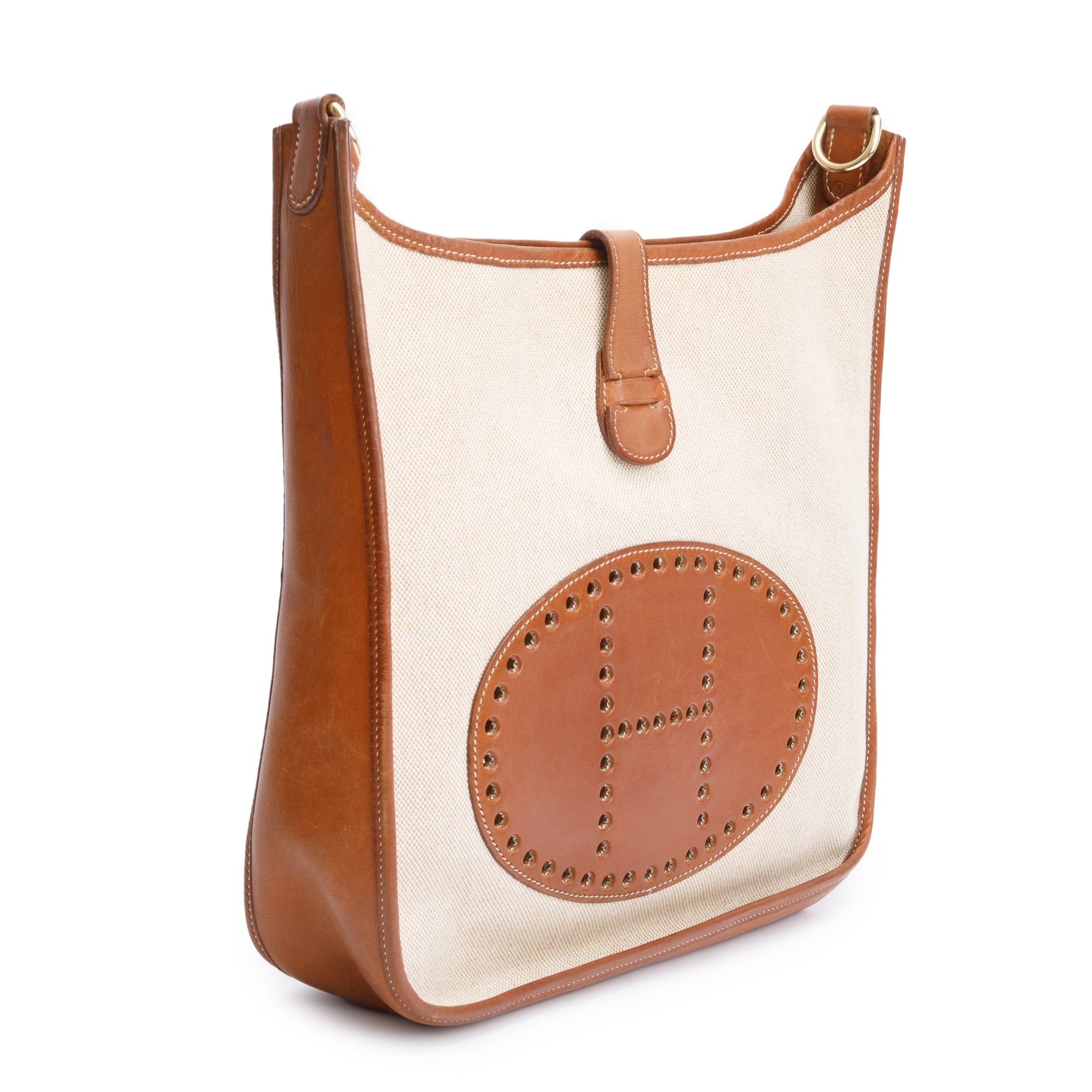 Hermes Vintage Natural Fauve Toile Barenia Evelyne I GM