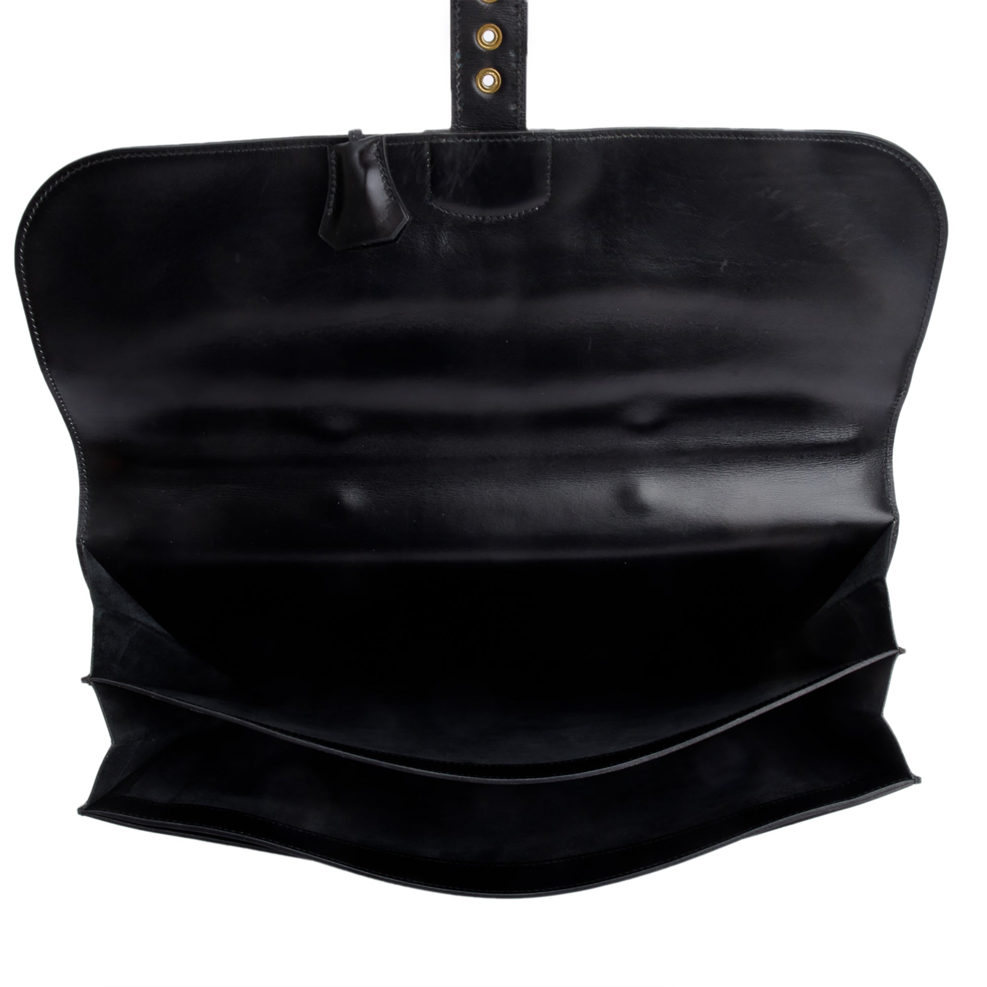 Hermes Vintage Noir Box Leather Sac A Depenches 38 Briefcase