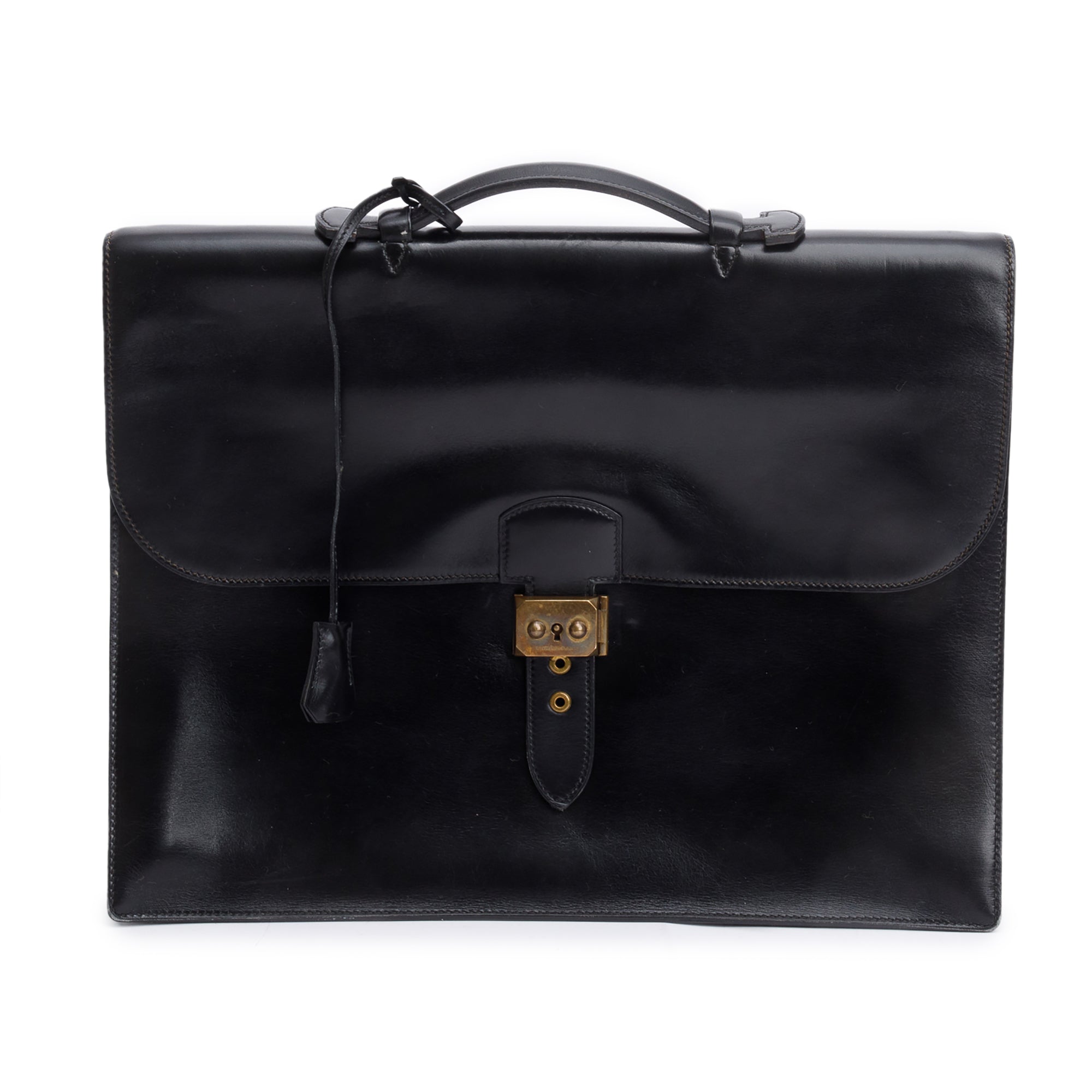 Hermes Vintage Noir Box Leather Sac A Depenches 38 Briefcase