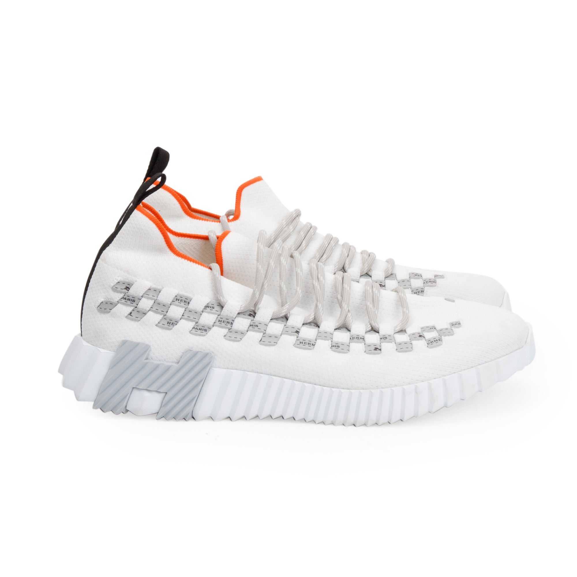 Hermes White Knit Bolduc Flex Slip-On Sneakers, Size 42