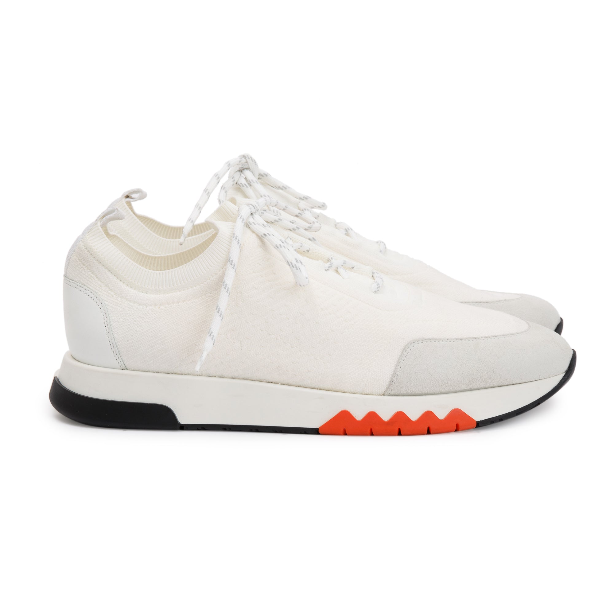 Hermes White Knit Suede Addict Sneakers, Size 42