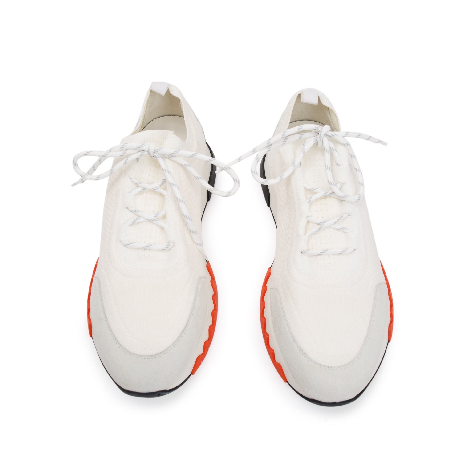 Hermes White Knit Suede Addict Sneakers, Size 42