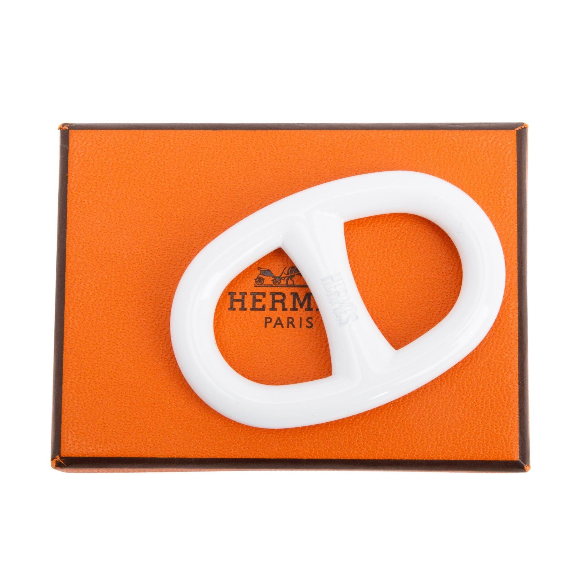 Hermes White Lacquer Chaine D'Ancre Scarf Ring w/ Box