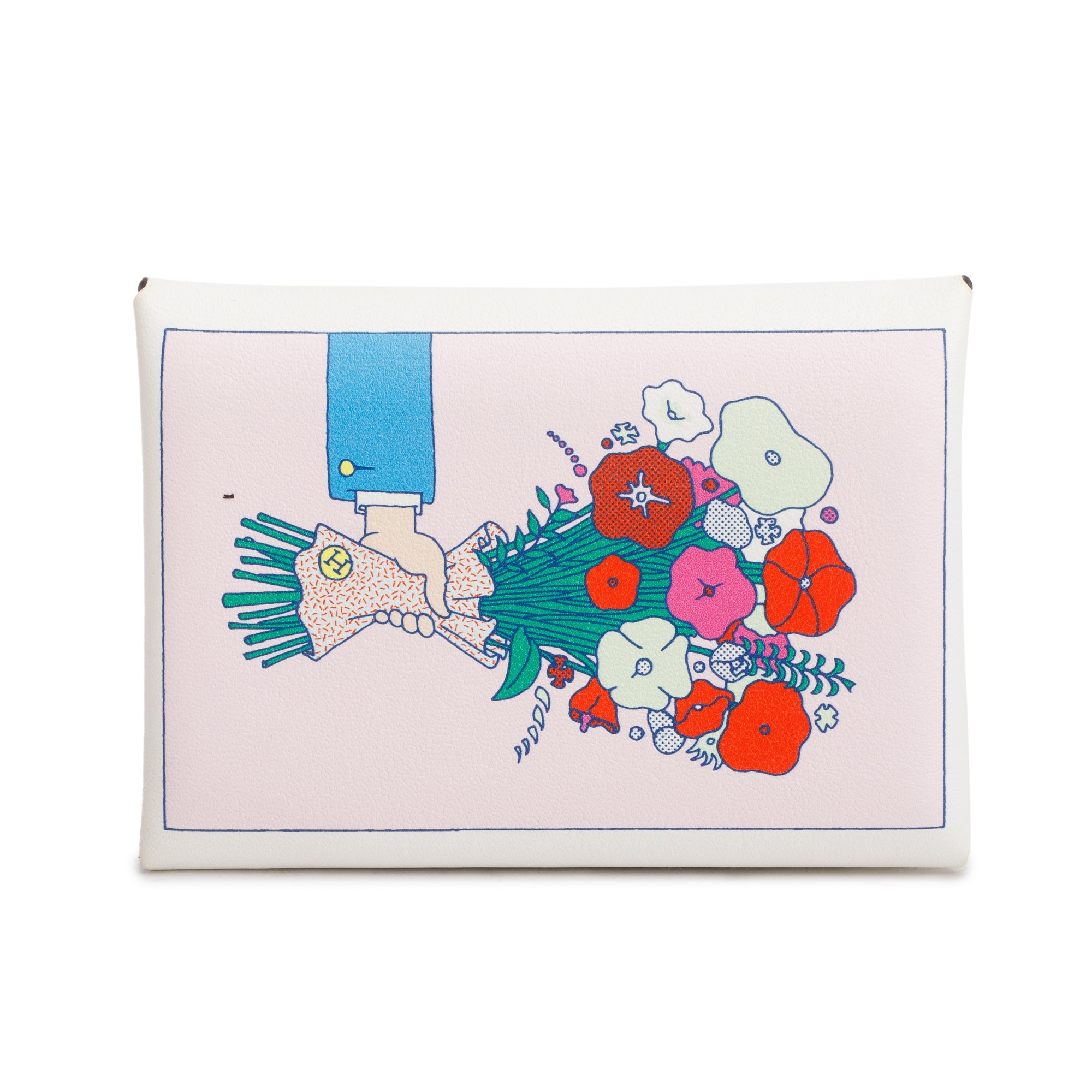 Hermes White Swift Leather Bouquet Calvi Duo Card Case w/ Box