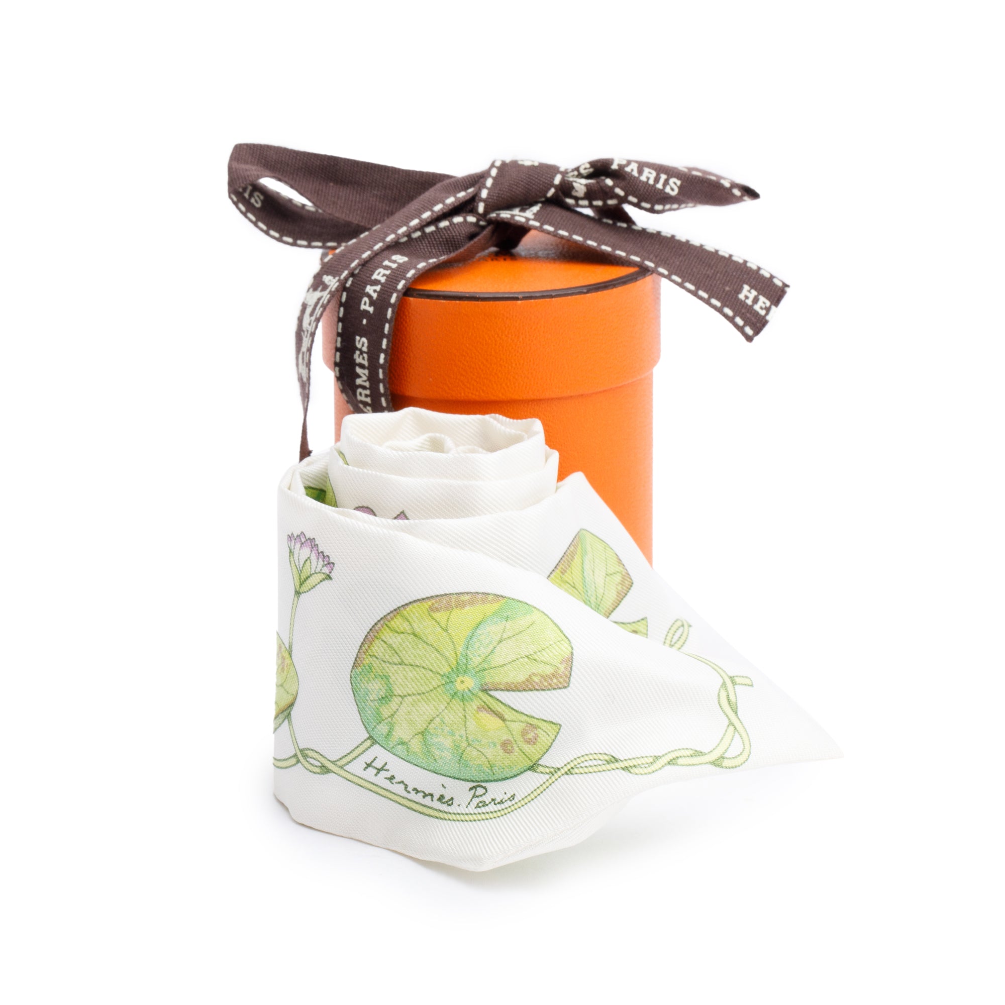 Hermes White/Green 'Jardin Sur Le NIl' Silk Twilly w/ Box