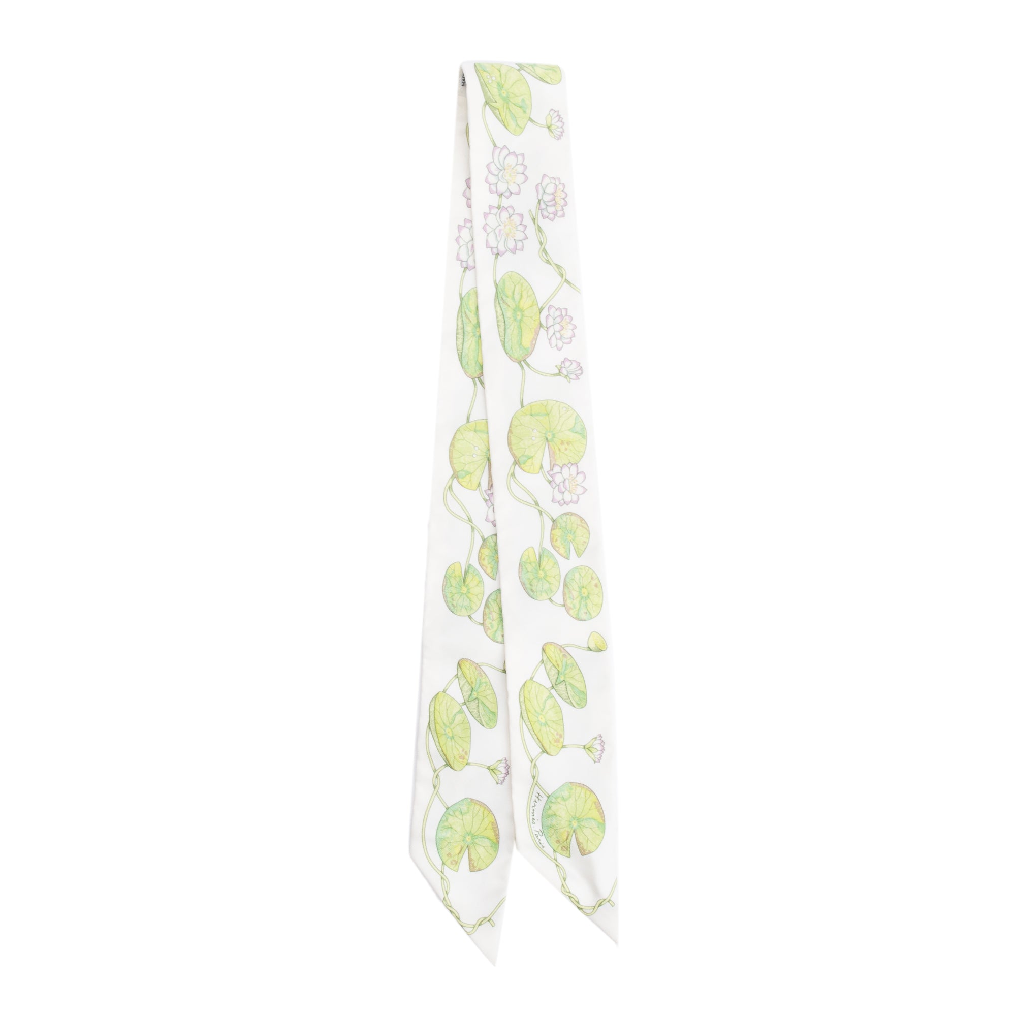 Hermes White/Green 'Jardin Sur Le NIl' Silk Twilly w/ Box