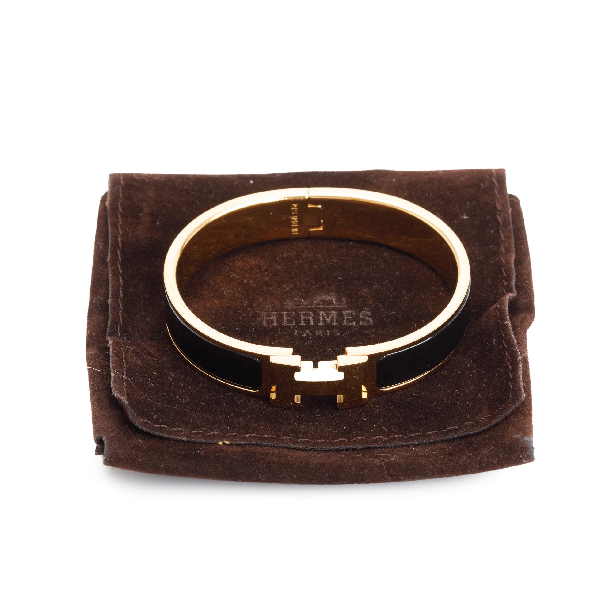 Hermes Yellow Gold-Plated Black Enamel 12 MM Clic H Bracelet