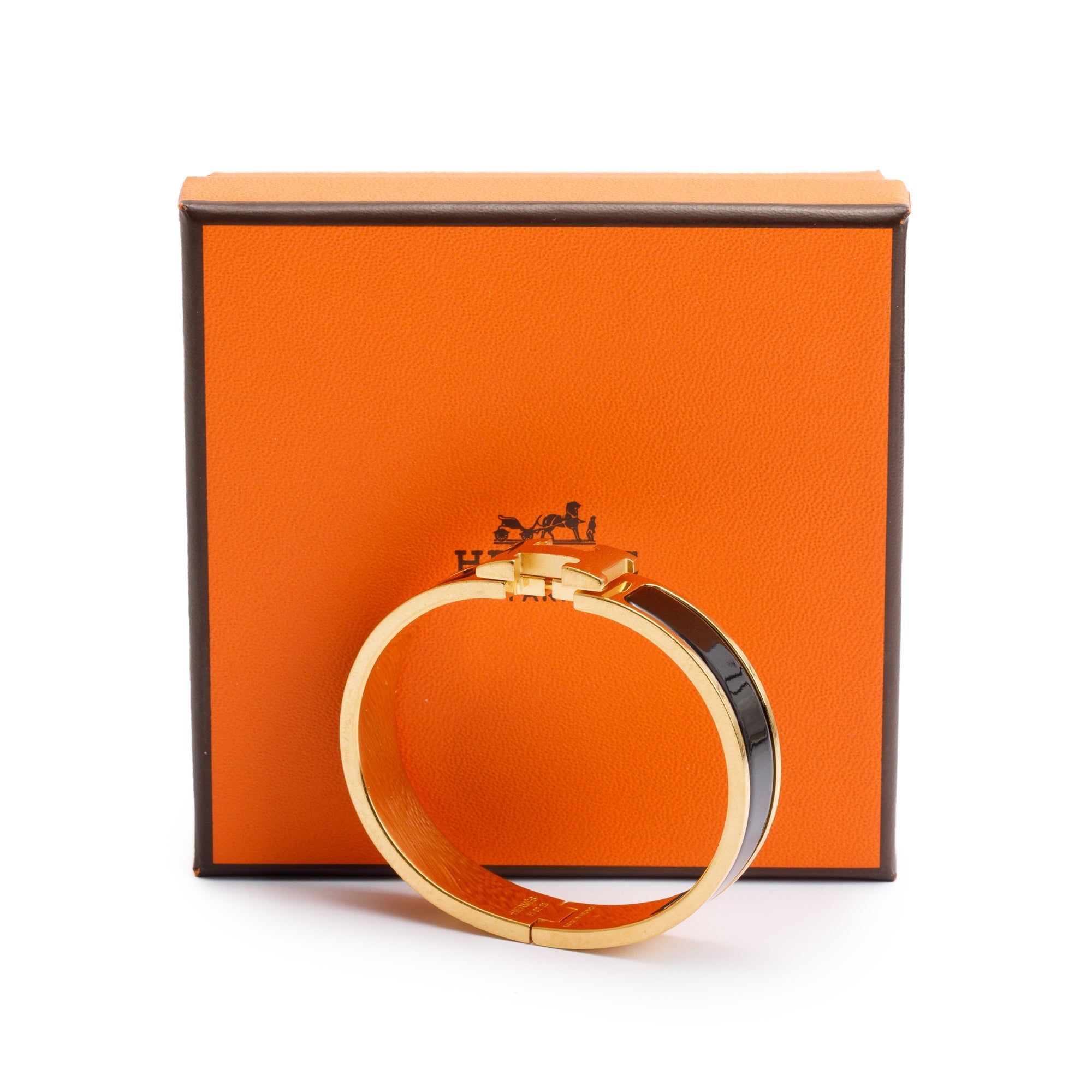 Hermes Yellow Gold Plated Black Enamel 12 MM Clic H Bracelet w/ Box