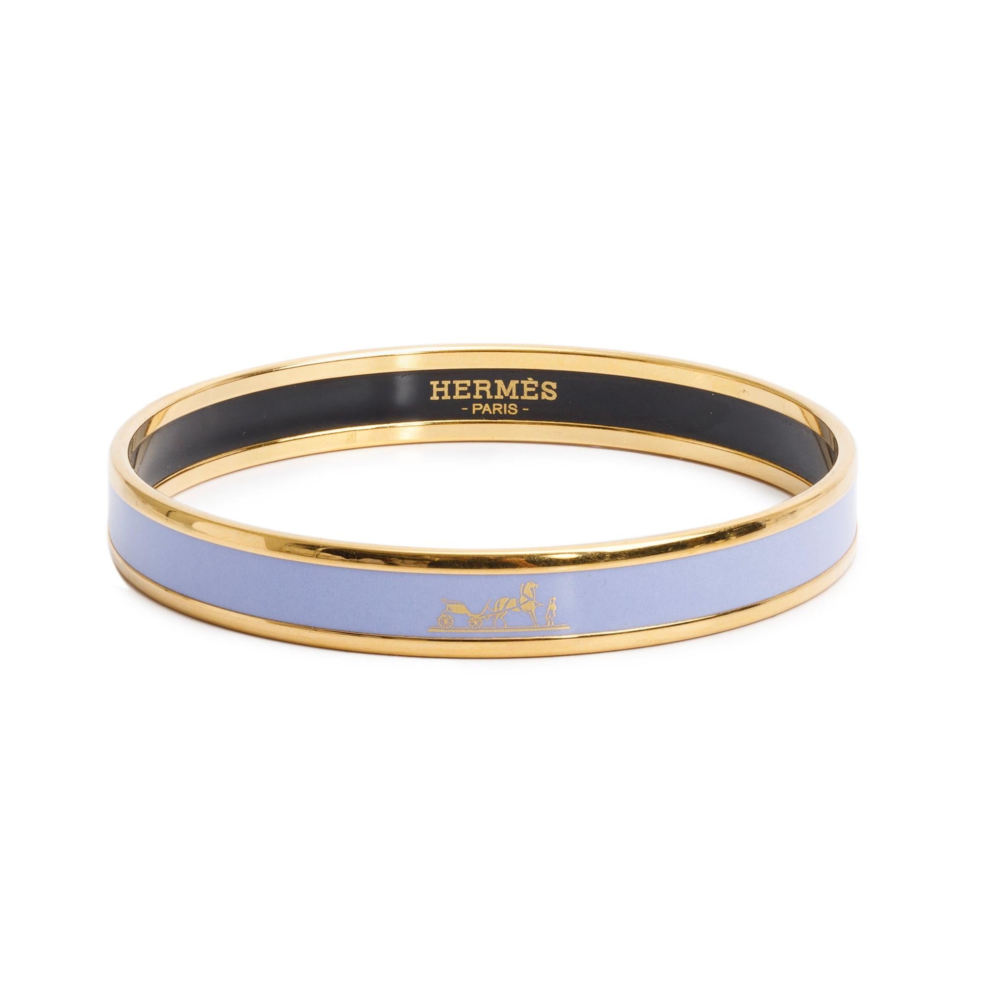 Hermes Yellow Gold-Plated Calèche Purple Enamel Narrow Bangle