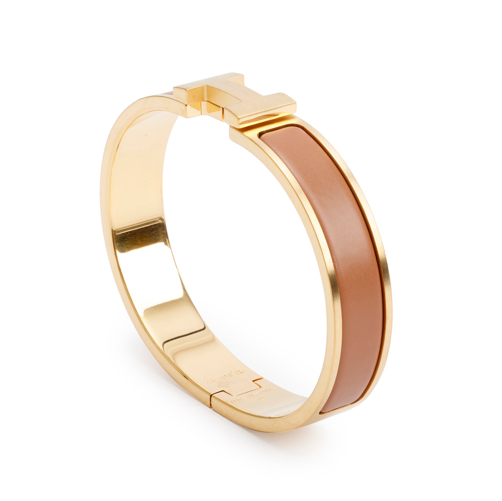 Hermes Yellow Gold Plated Gold Mat Enamel 12 MM Clic HH Bracelet, Size T4