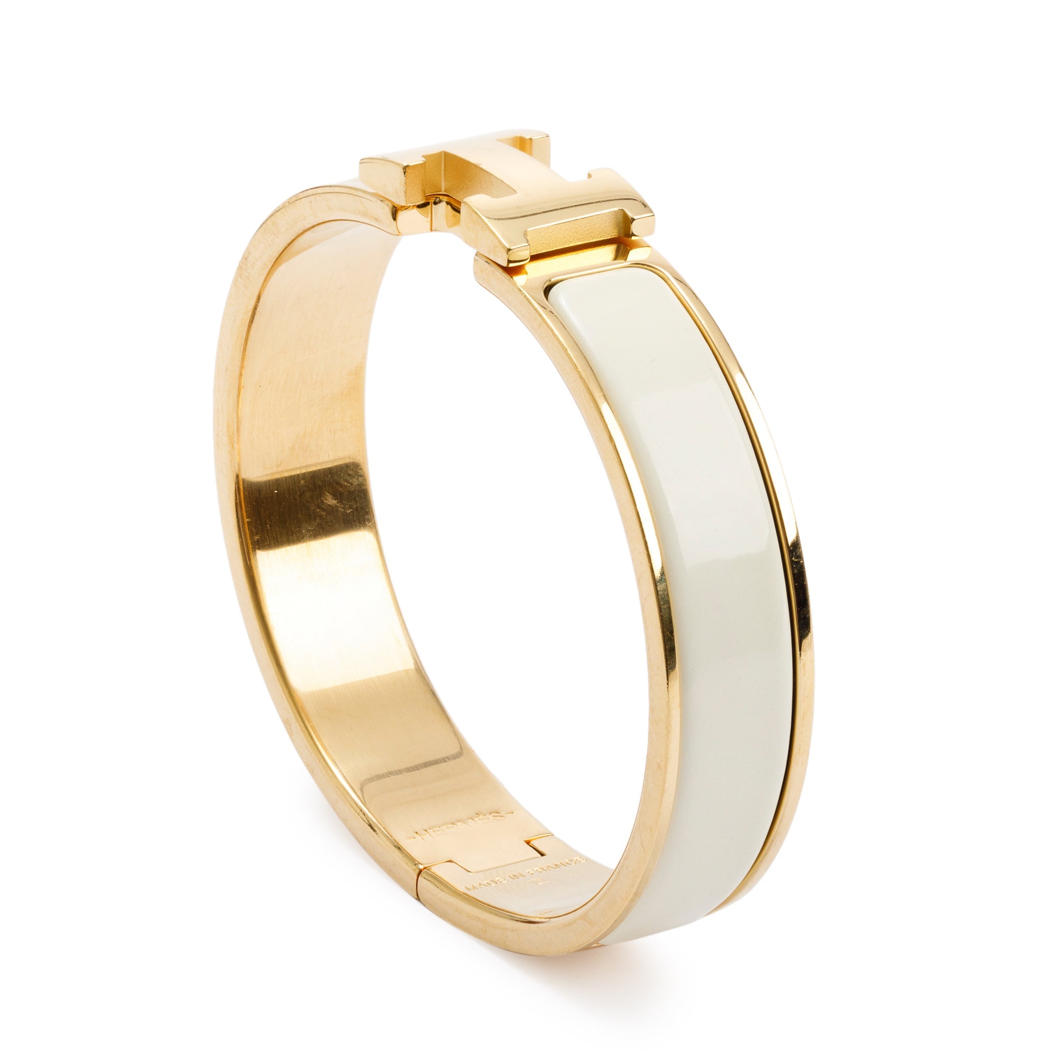Hermes Yellow Gold-Plated White Enamel 12 MM Clic H Bracelet