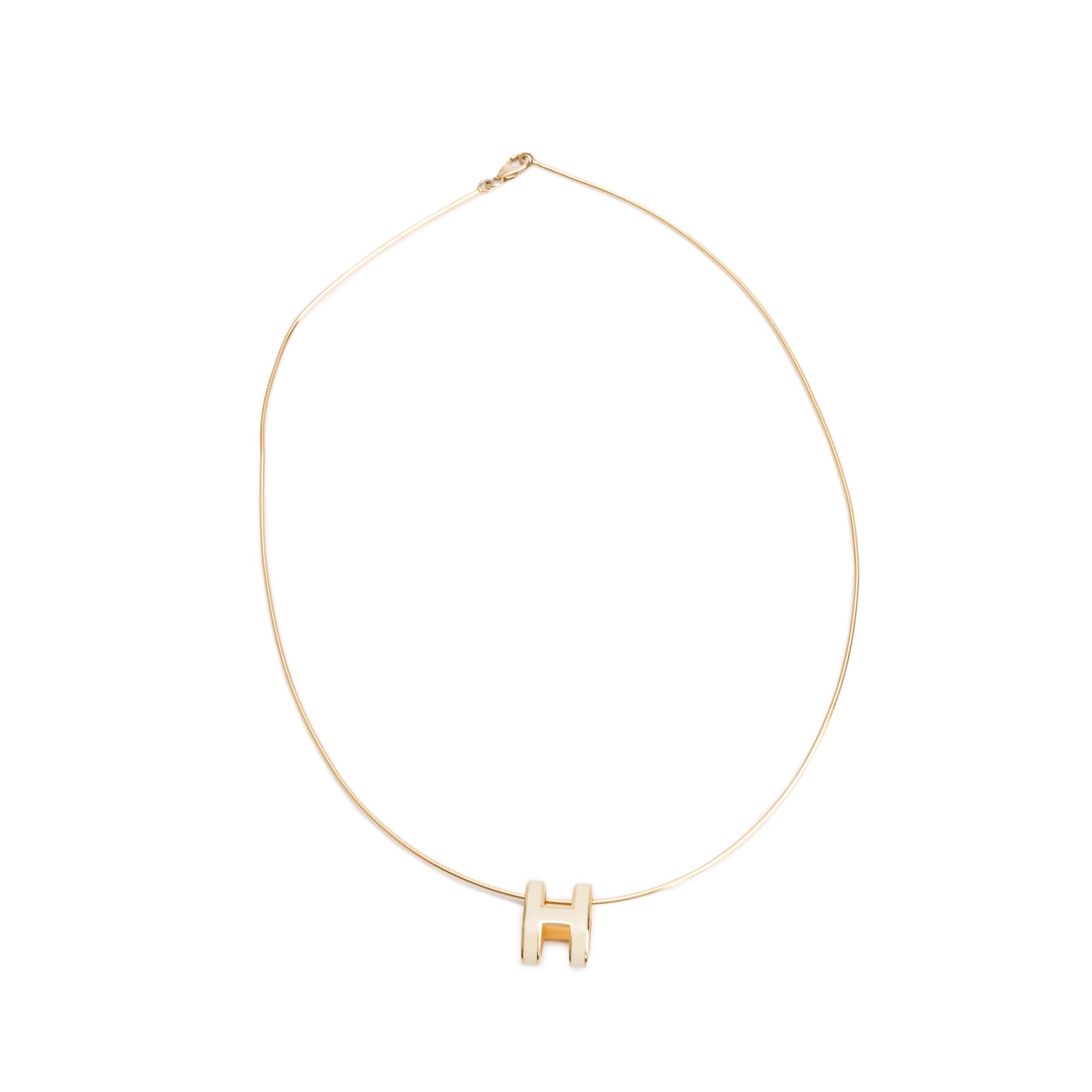 Hermes Yellow Gold-Plated White Lacquered Pop H Pendant Necklace