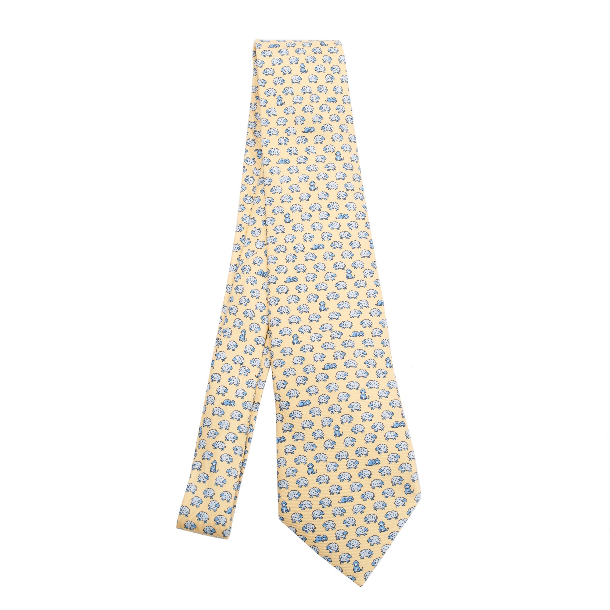 Hermes Yellow Silk Twill Tie 7 Jungle Tie w/ Box