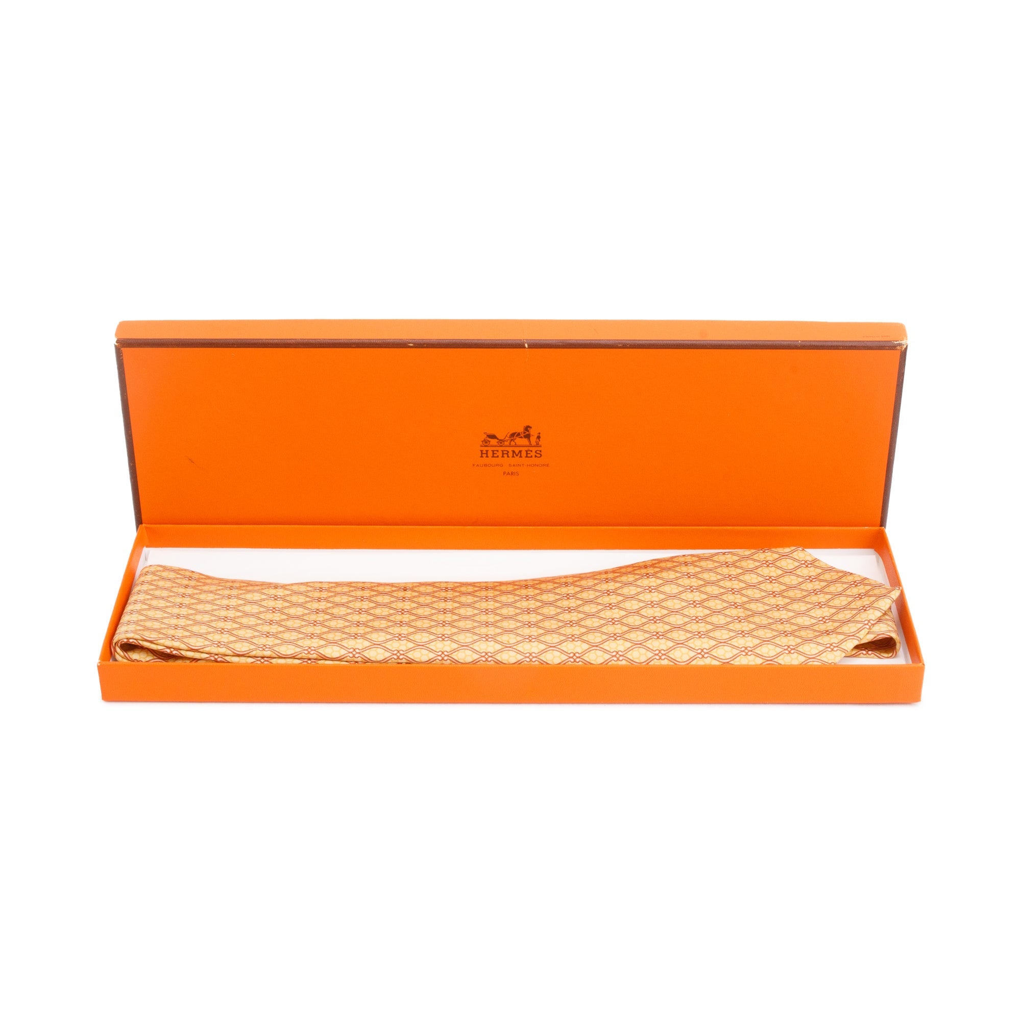 Hermes Yellow/Orange 5012 EA Printed Silk Tie w/ Box