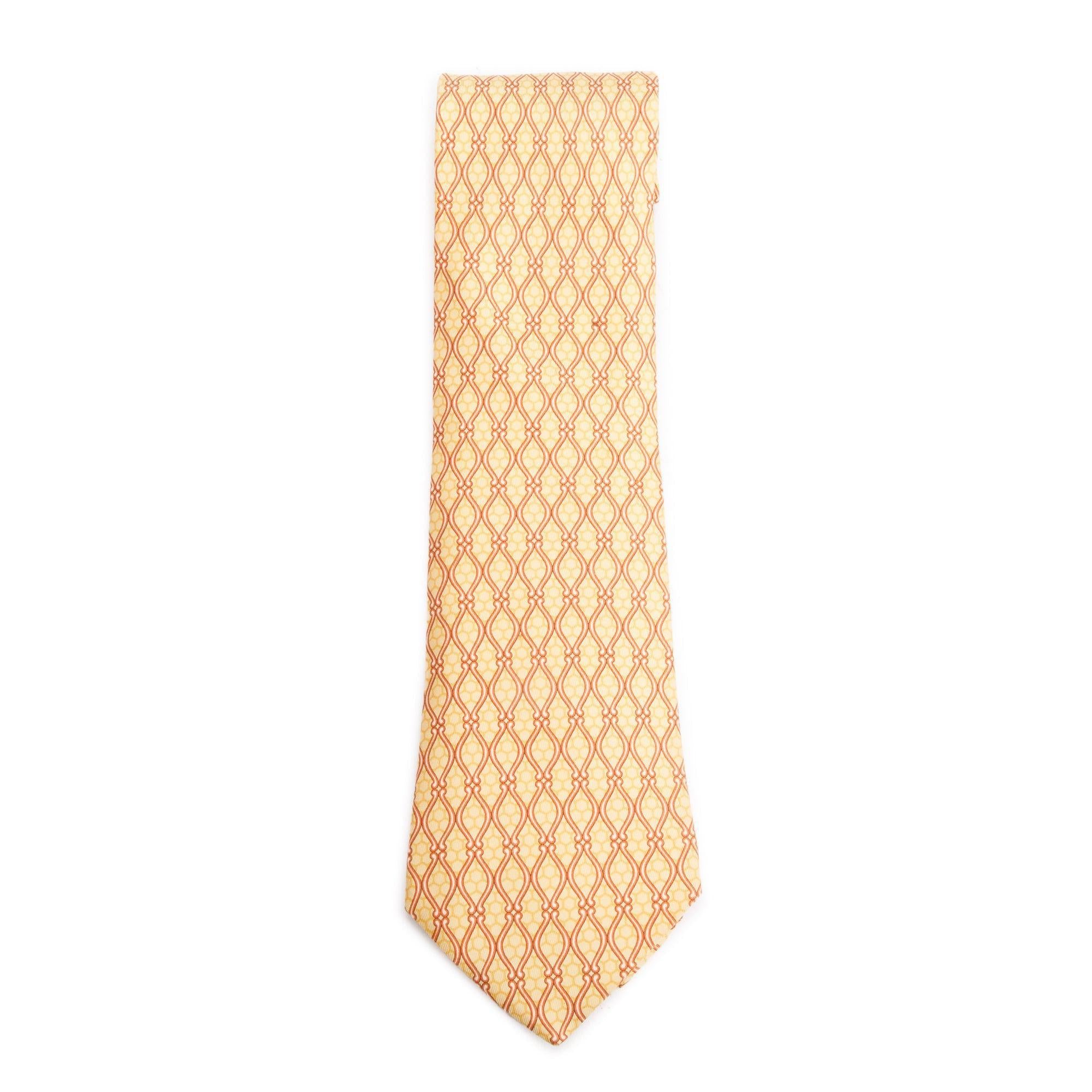 Hermes Yellow/Orange 5012 EA Printed Silk Tie w/ Box