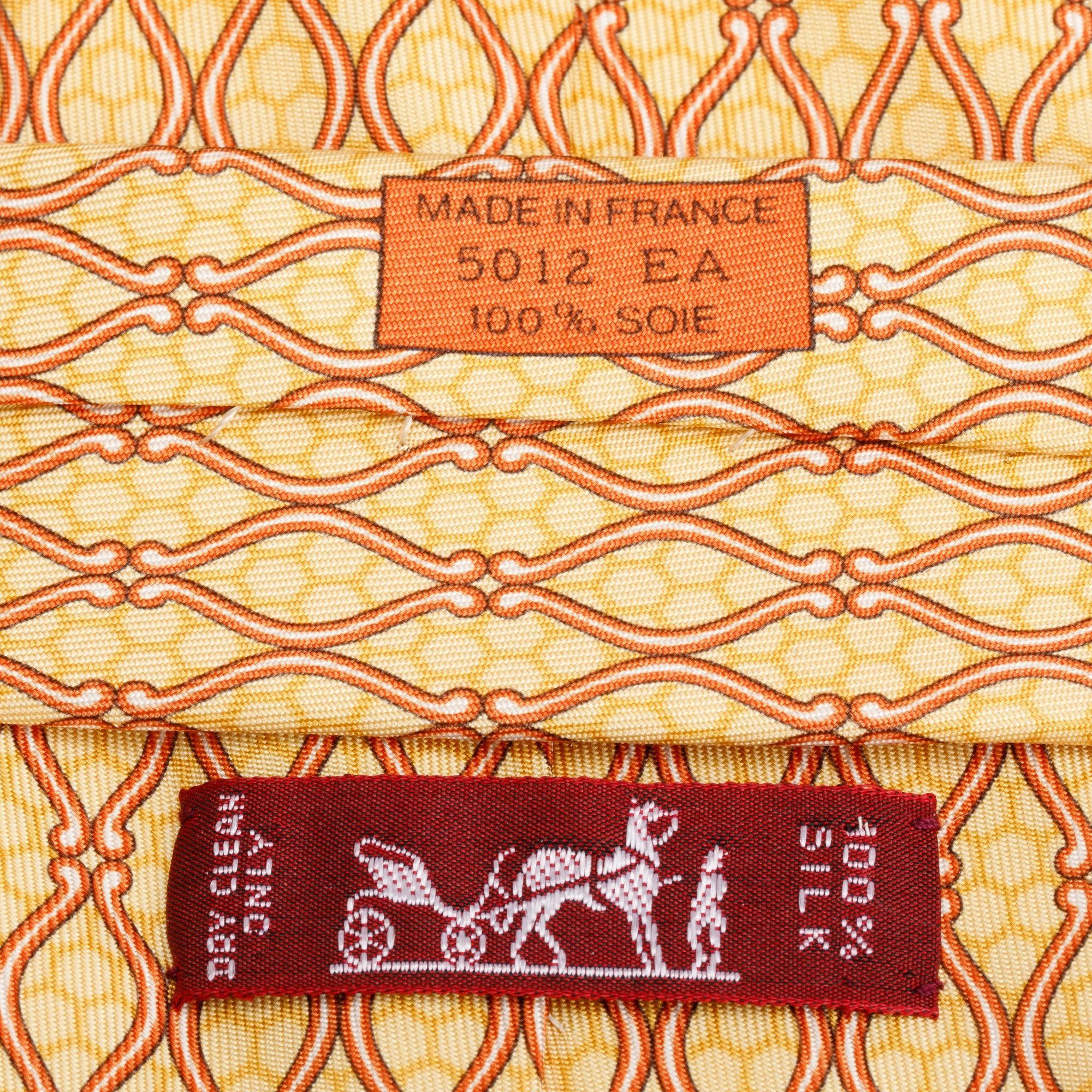 Hermes Yellow/Orange 5012 EA Printed Silk Tie w/ Box