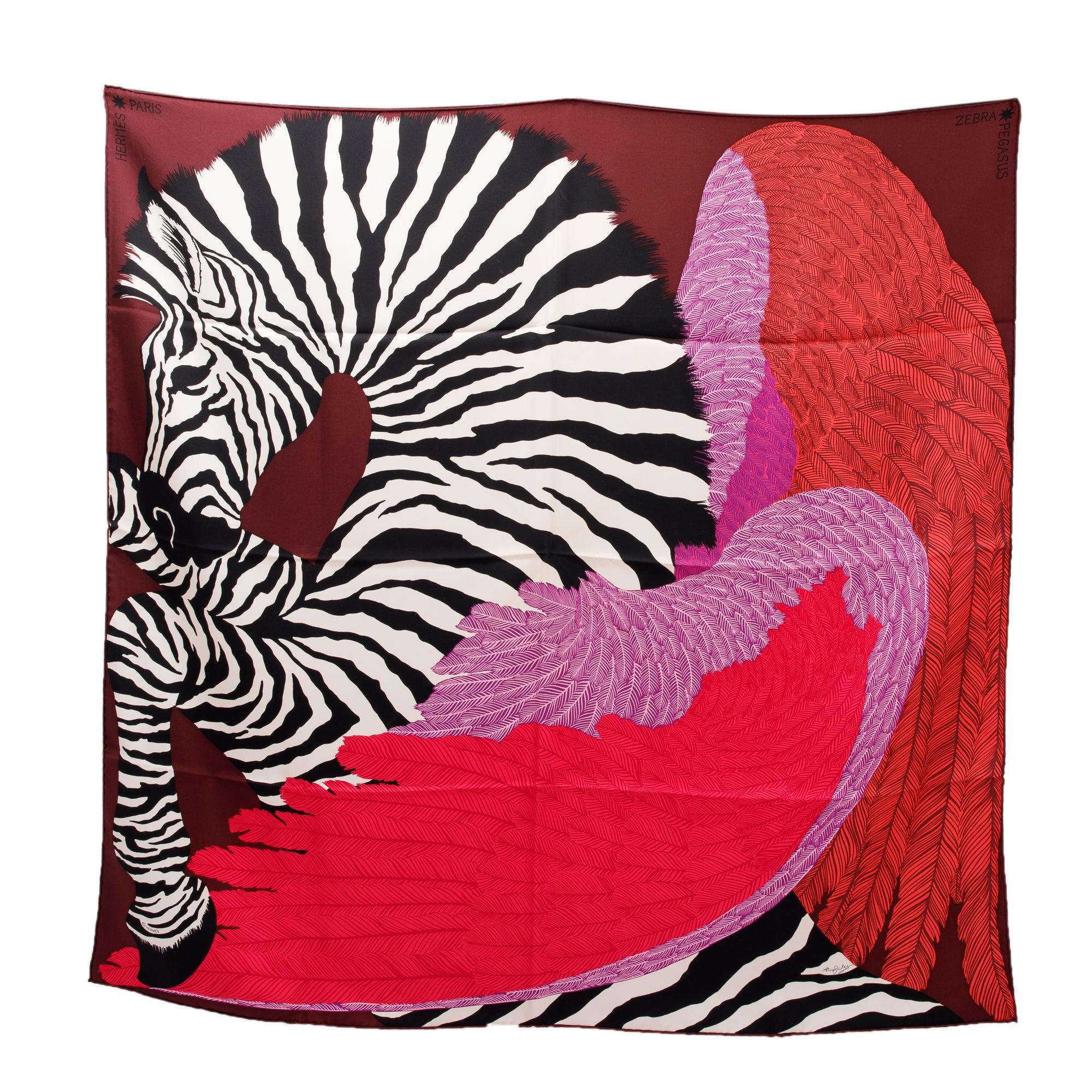 Hermes 'Zebra Pegasus by Alice Shirley' Silk Scarf 90 w/ Box