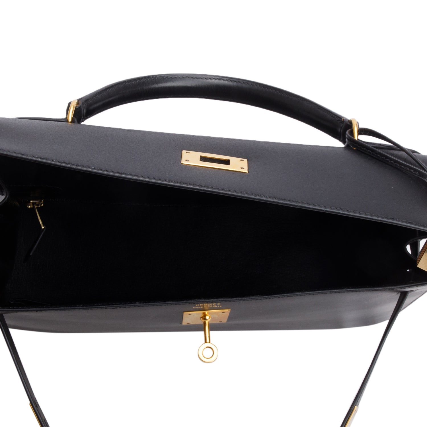 Hermes Vintage Noir Box Kelly Sellier 32 w/ Strap