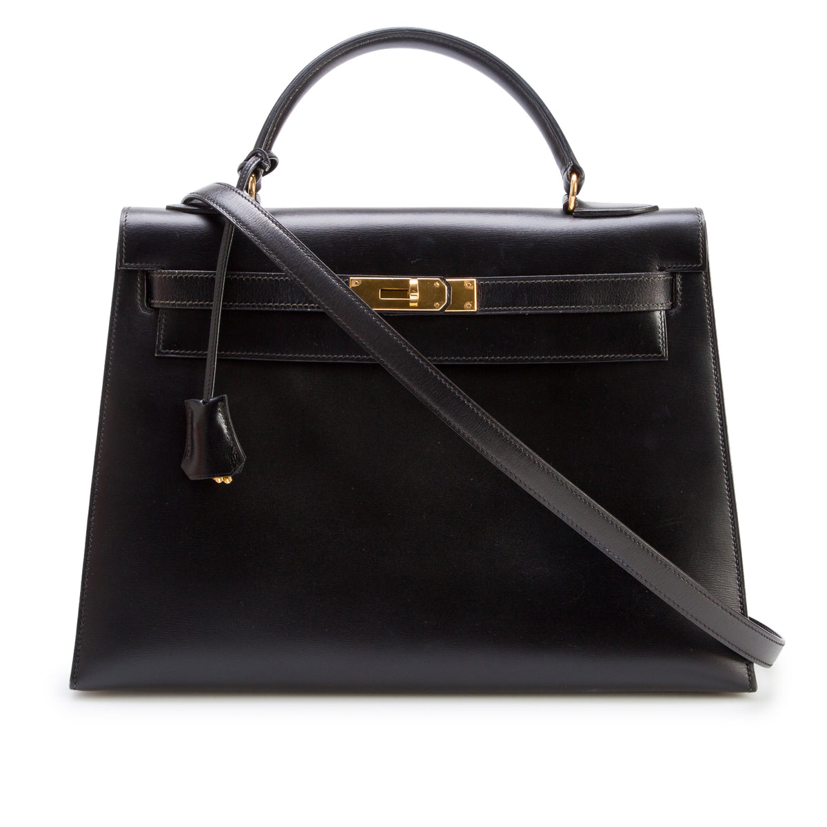Hermes Vintage Noir Box Kelly Sellier 32 w/ Strap & Box