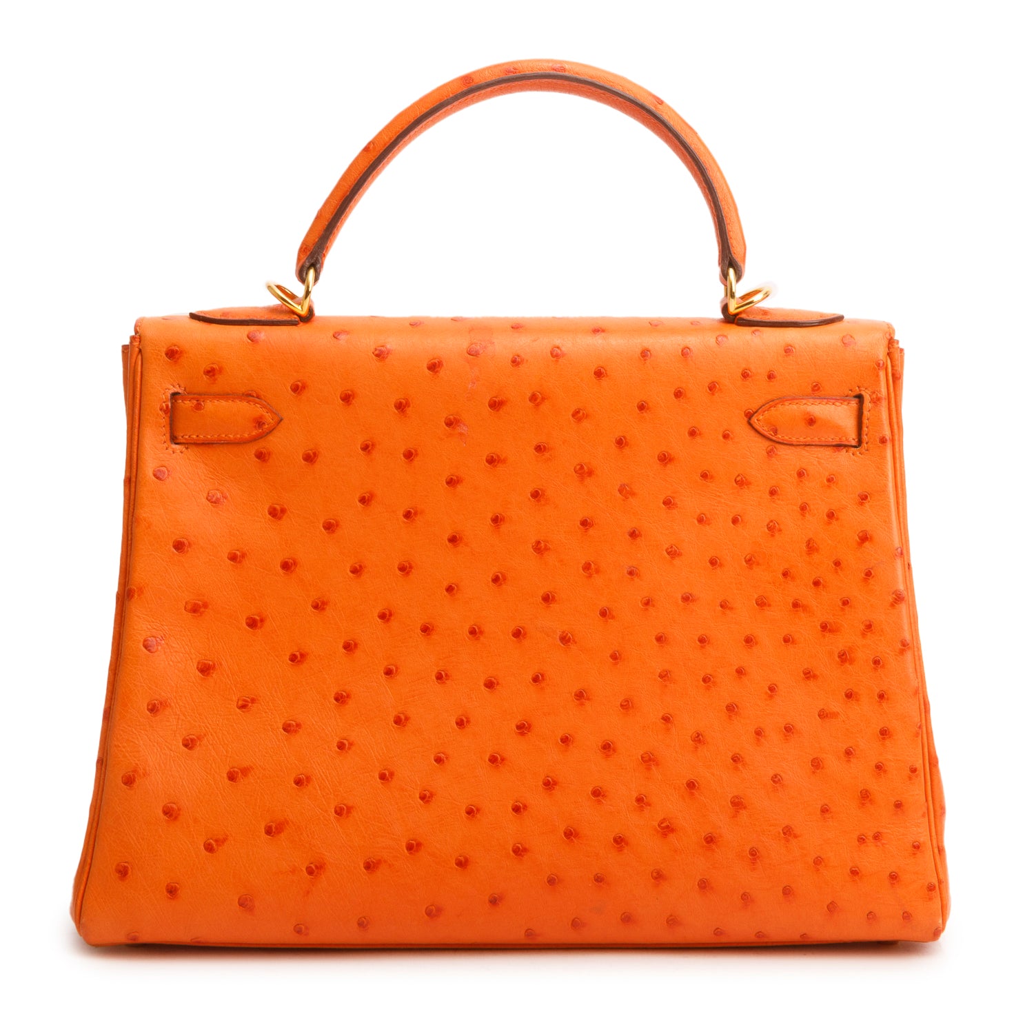 Hermes Orange Ostrich Kelly Sellier 32 w/ Strap