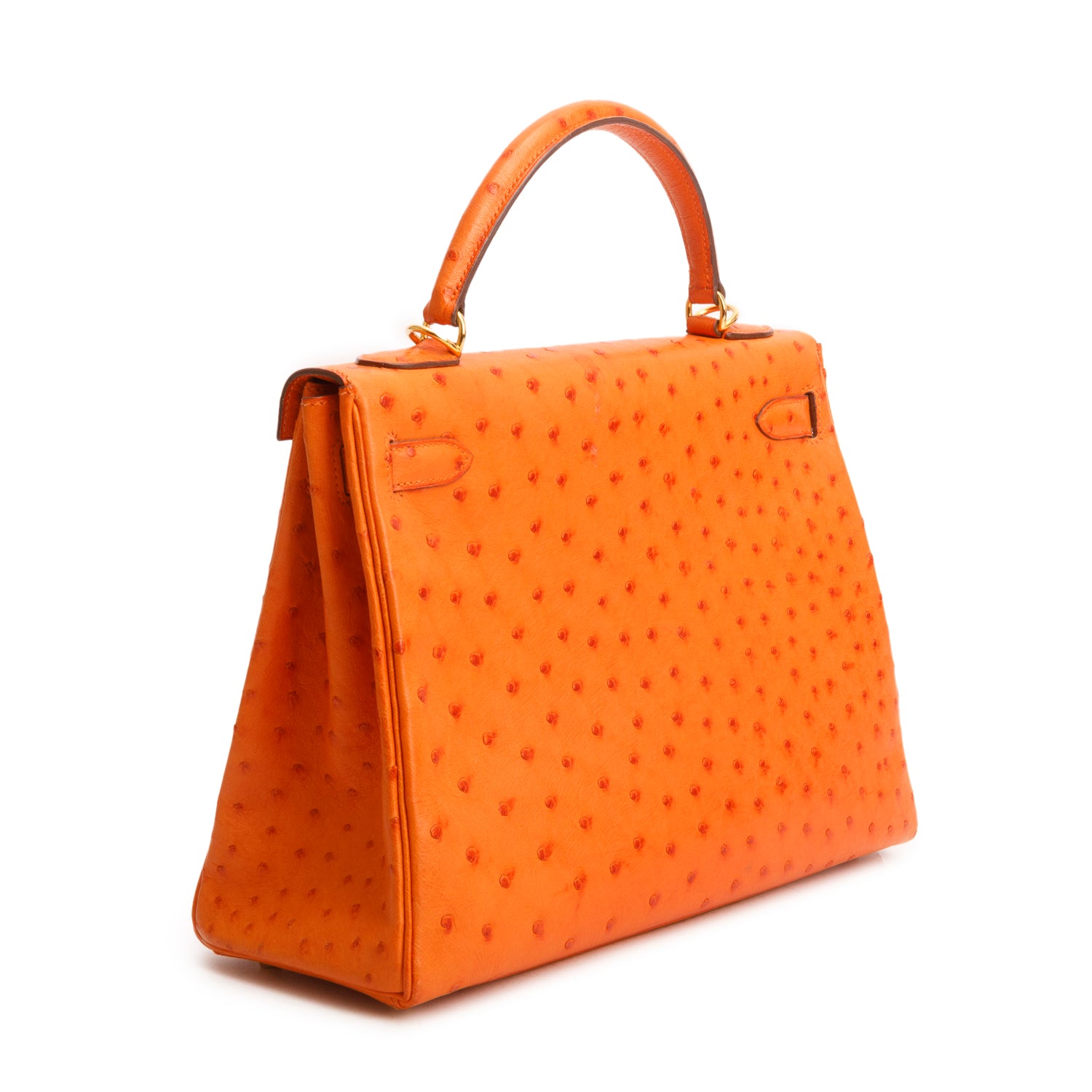 Hermes Orange Ostrich Kelly Sellier 32 w/ Strap