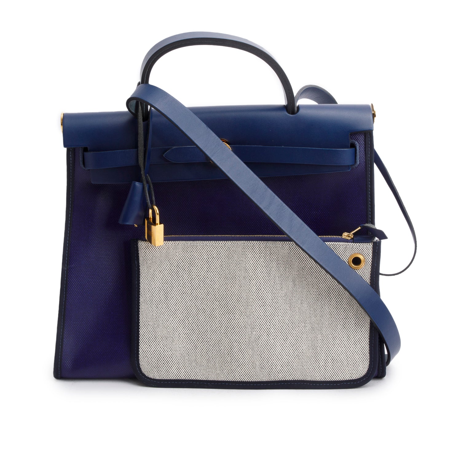 Hermes 2021 Bleu Saphir Toile H Bleu Encre Vache Hunter Berline Herbag Zip 31 PM w/ Pouch