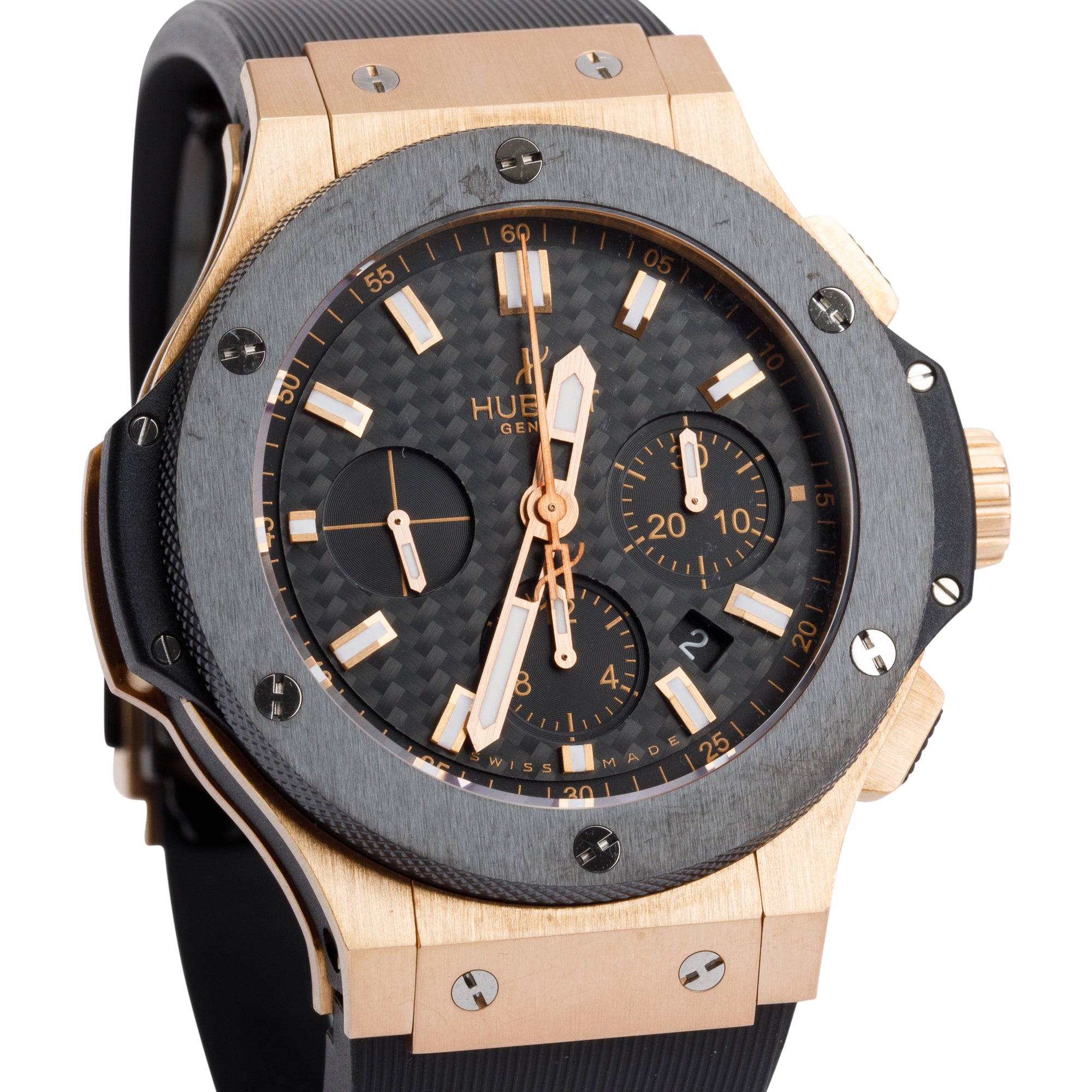 Hublot 18k Rose Gold & Ceramic Big Bang 44 MM Chronograph Automatic Watch w/ Box & Papers