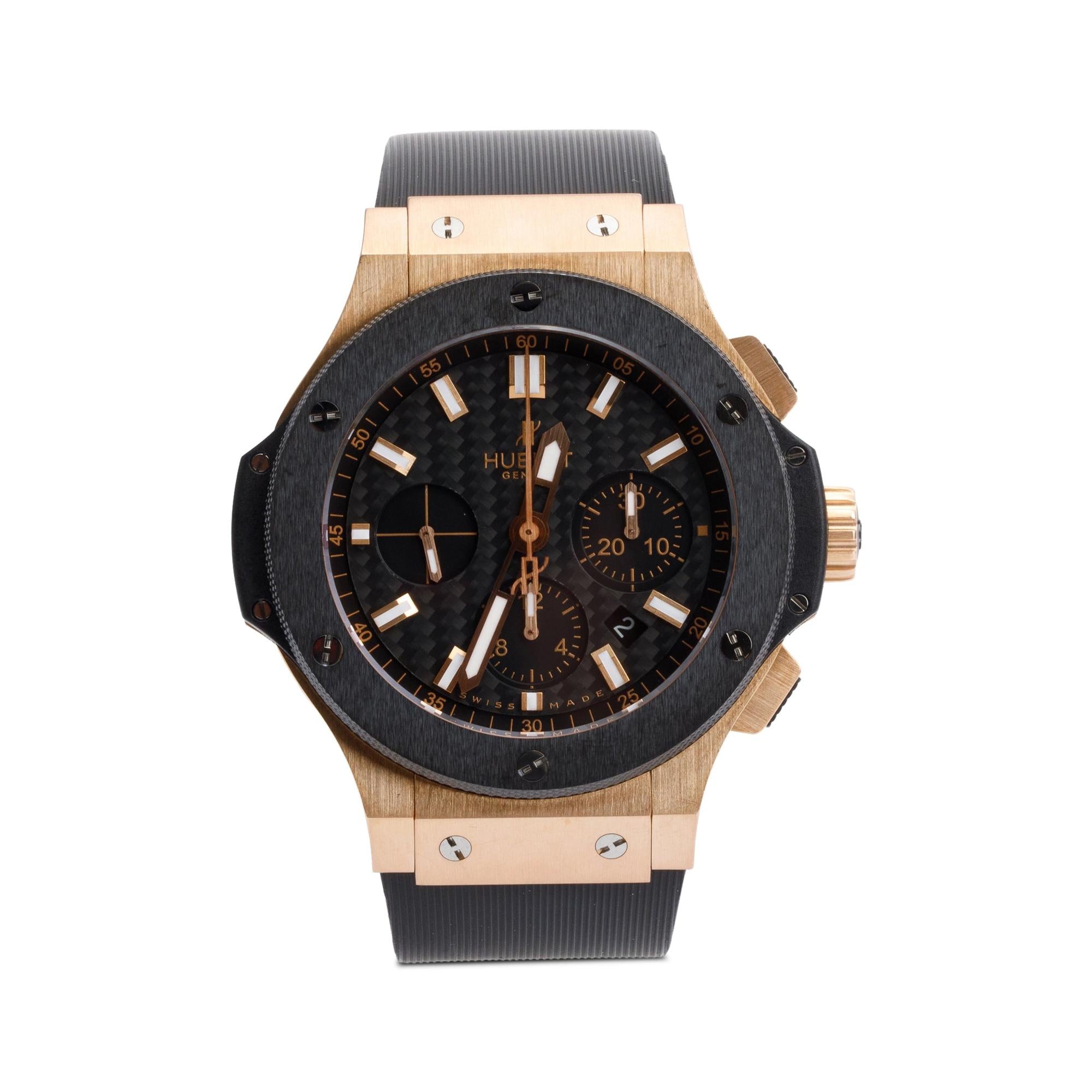 Hublot 18k Rose Gold & Ceramic Big Bang 44 MM Chronograph Automatic Watch w/ Box & Papers