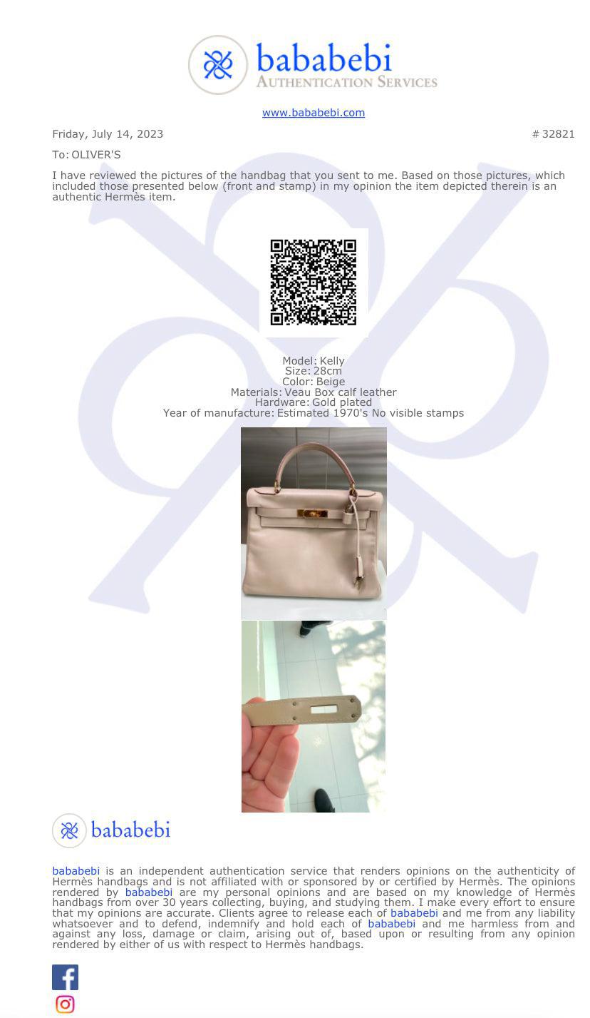 Hermes Vintage Beige Veau Box Leather Kelly Retourne 28