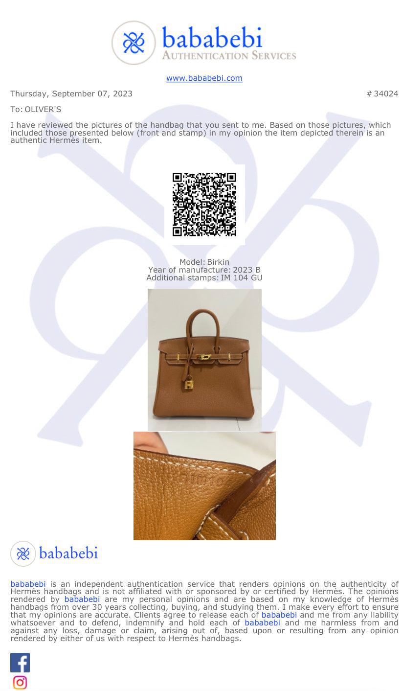 Hermes 2023 Gold Togo Birkin 25