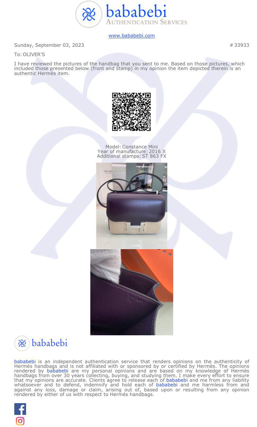 Hermes Mini Raisin Veau Box Leather Constance 18