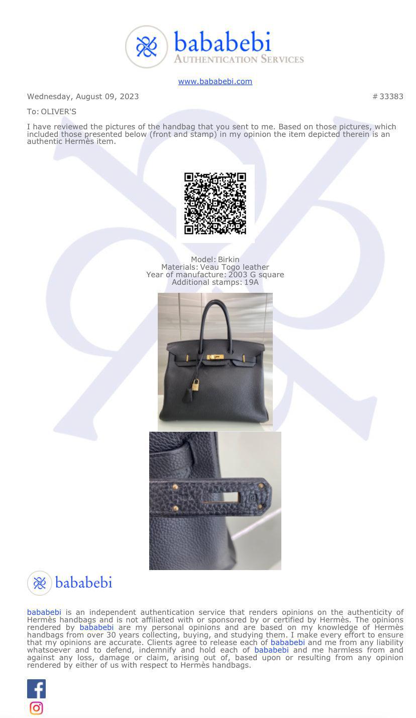 Hermes Black Veau Togo Birkin 35 w/ Box