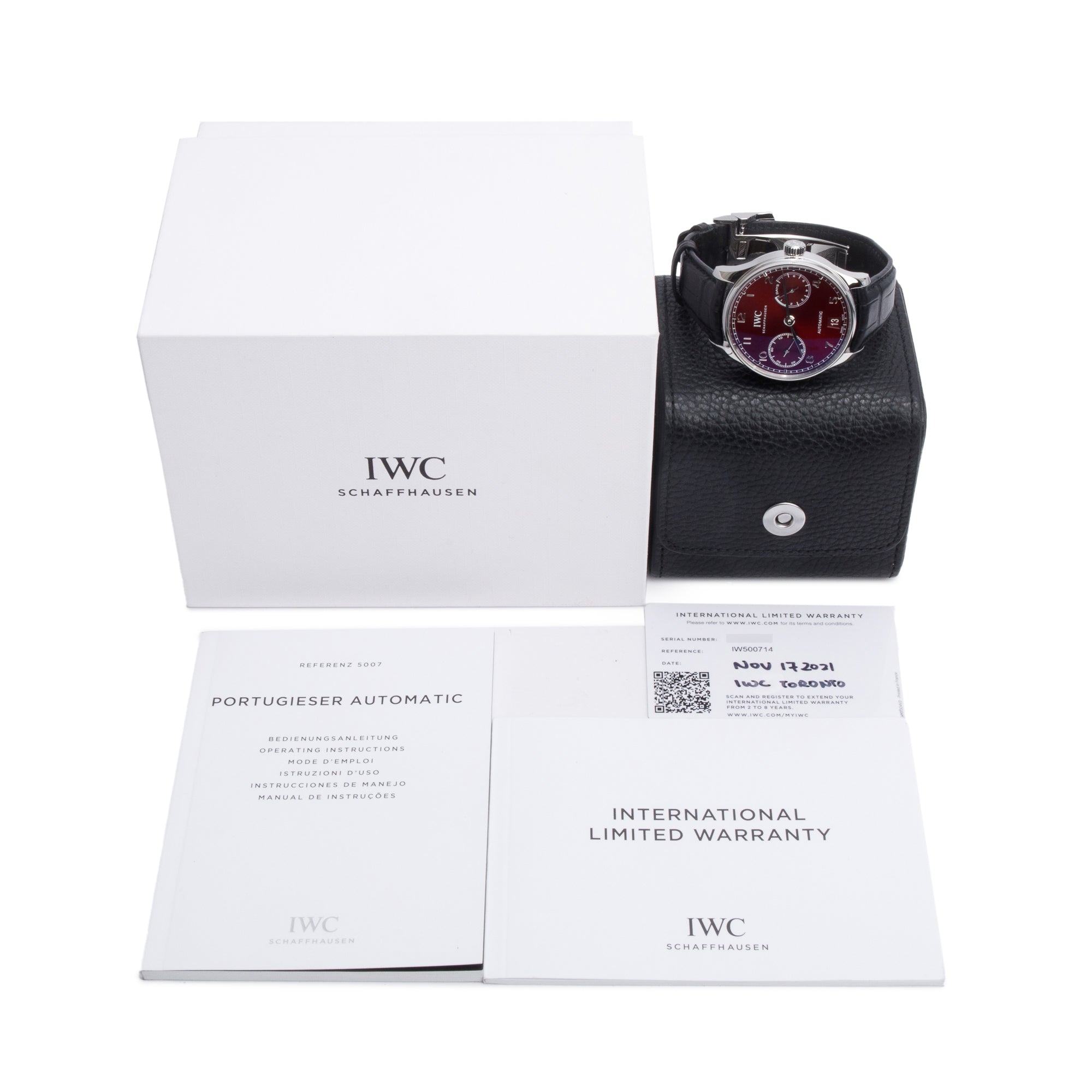 IWC 2021 Stainless Steel Portugieser 42.3 MM Automatic Watch Red Dial IW500714 w/ Box & Papers
