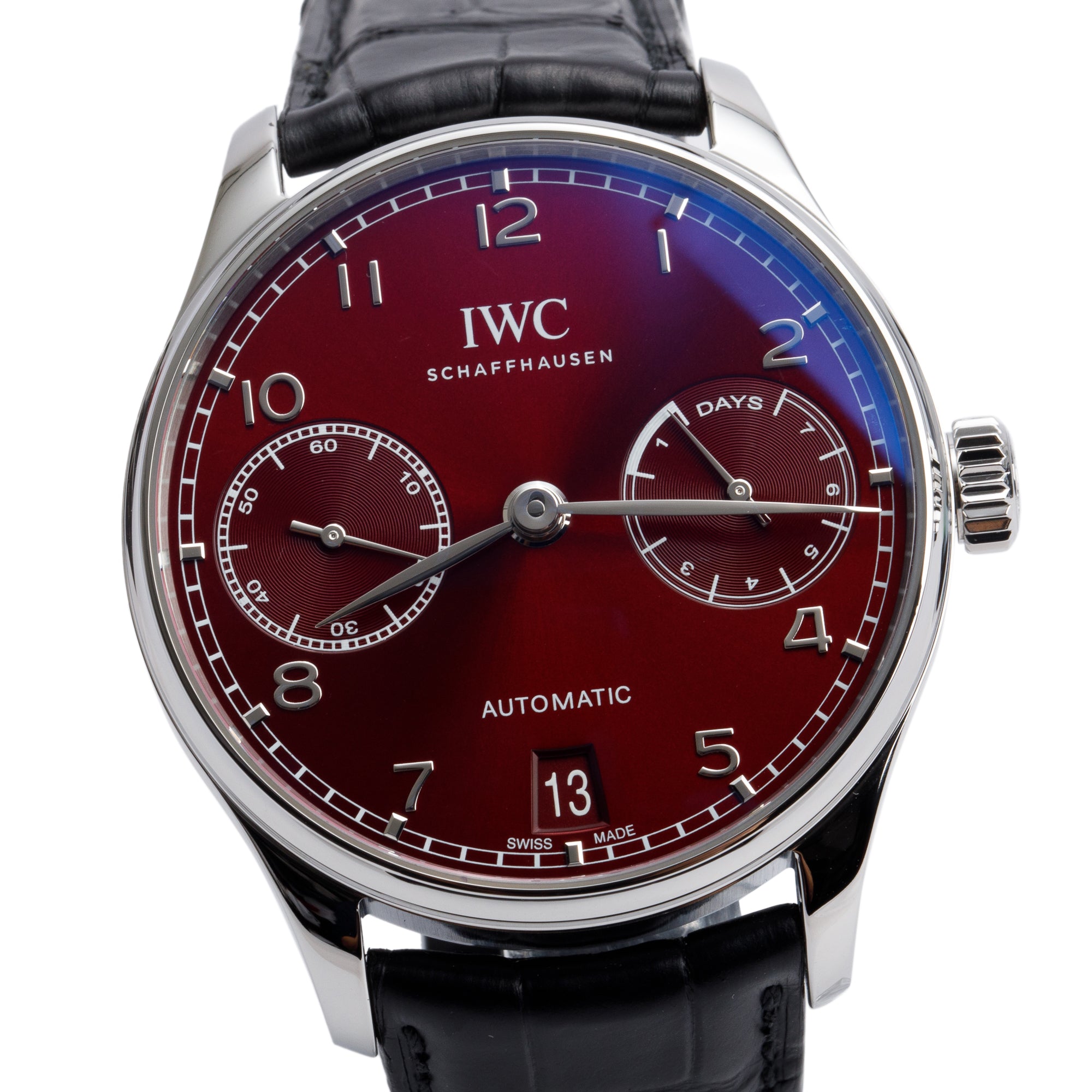 IWC 2021 Stainless Steel Portugieser 42.3 MM Automatic Watch Red Dial IW500714 w/ Box & Papers