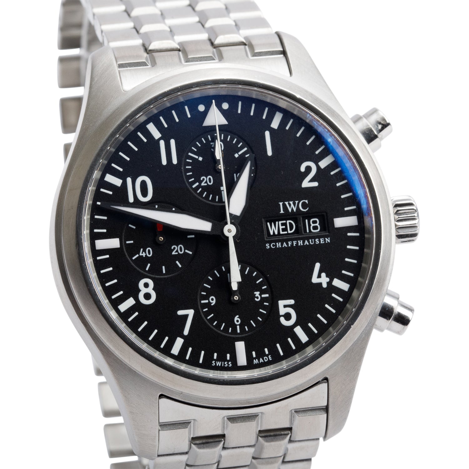 IWC Stainless Steel Classic Pilot Chronograph 42 MM Automatic Watch Black Dial IW371704
