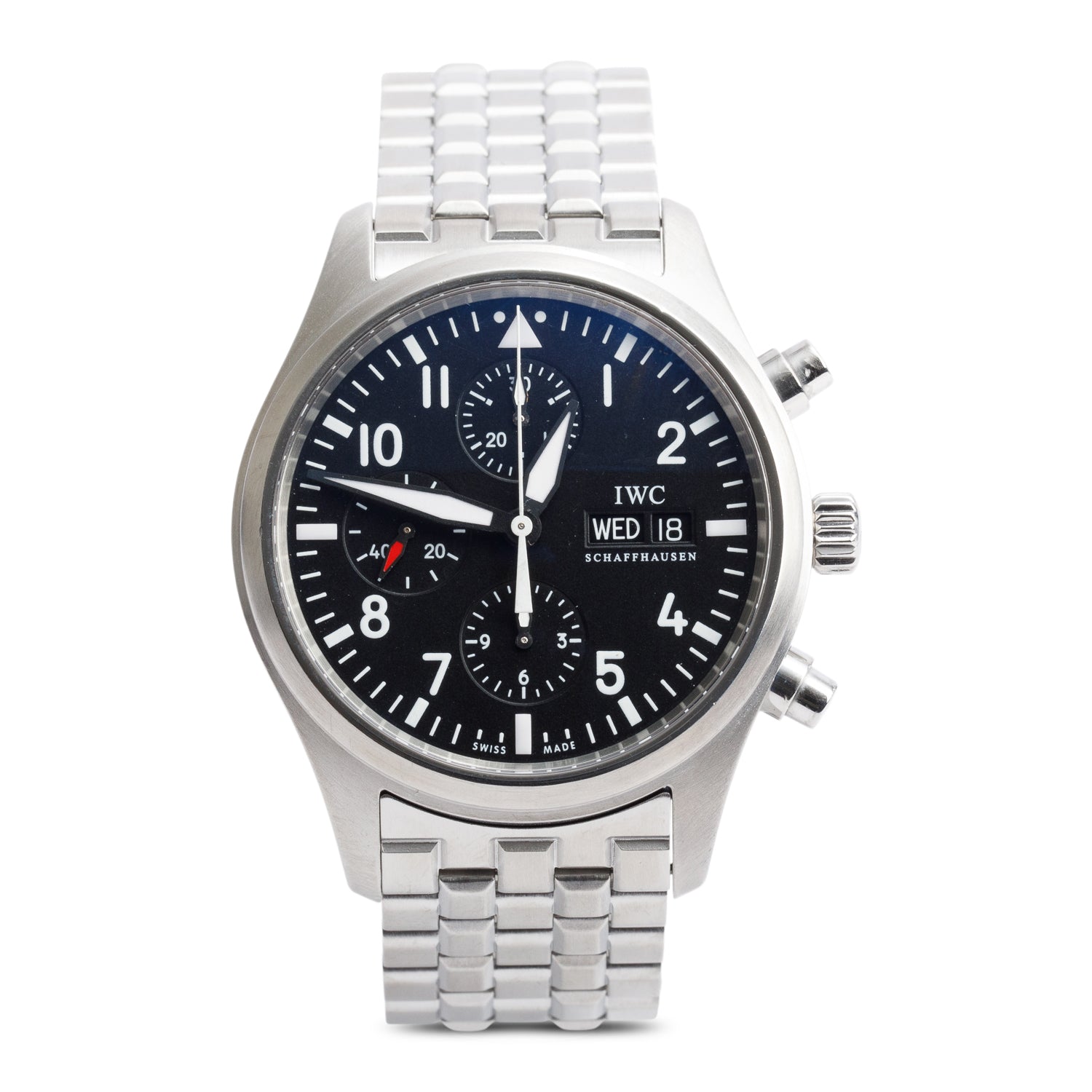 IWC Stainless Steel Classic Pilot Chronograph 42 MM Automatic Watch Black Dial IW371704