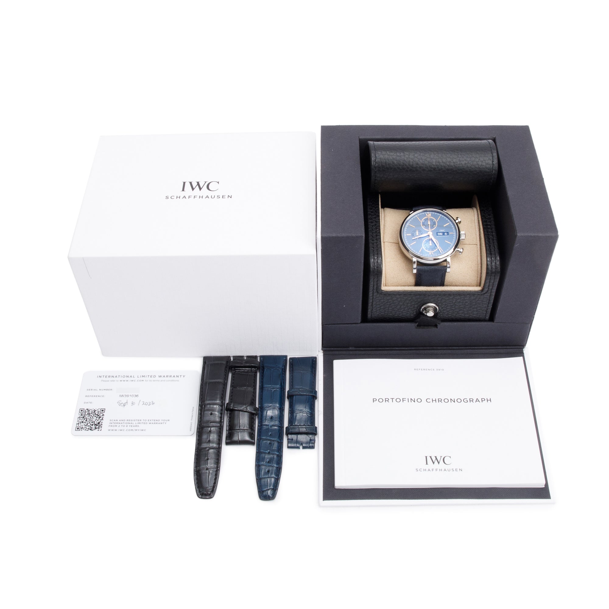 IWC Stainless Steel Portofinio Blue Dial 42 MM Chronograph Automatic Watch IW391036 w/ Box, Papers & Extra Straps