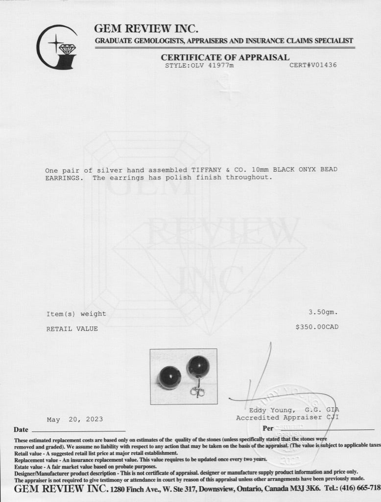 Tiffany & Co. Onyx Ball Stud Earrings, 10 mm