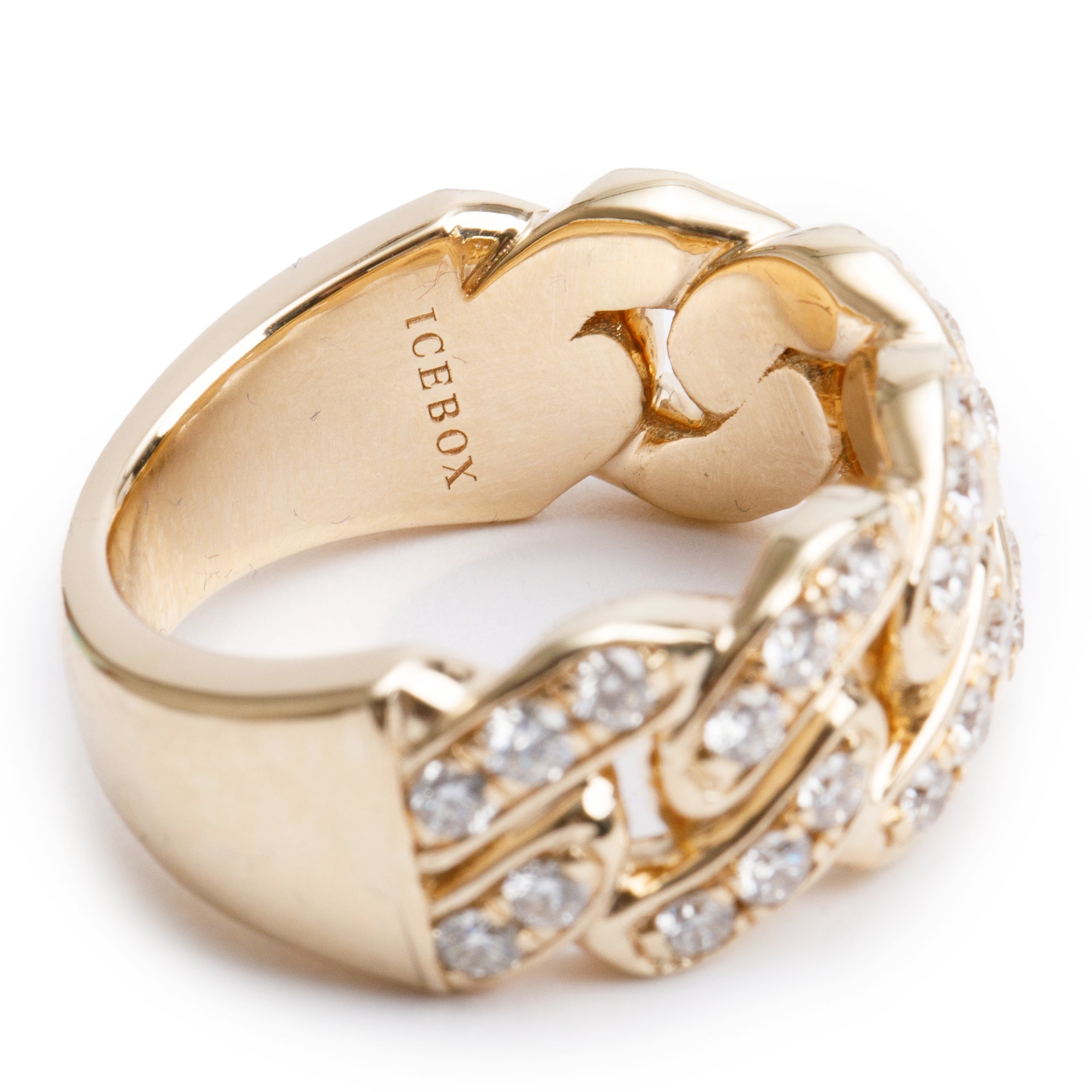 Icebox 14k Yellow Gold Diamond Miami Cuban Band Ring, Size 9.5