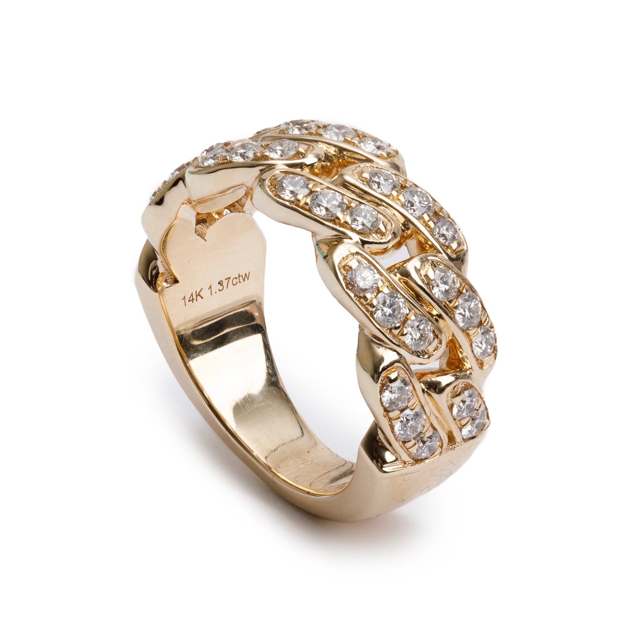 Icebox 14k Yellow Gold Diamond Miami Cuban Band Ring, Size 9.5