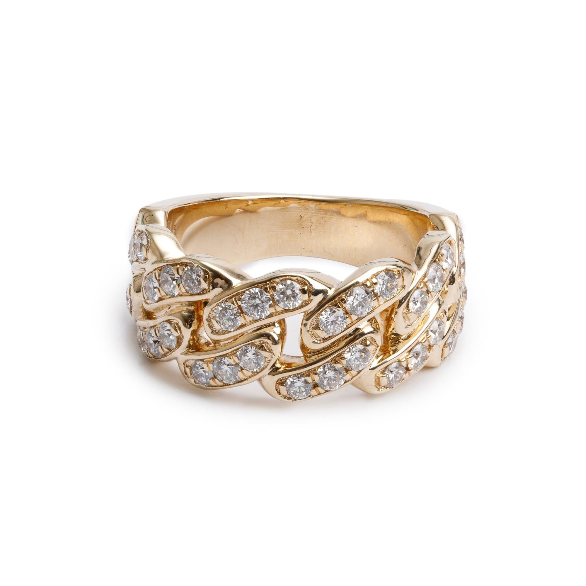 Icebox 14k Yellow Gold Diamond Miami Cuban Band Ring, Size 9.5