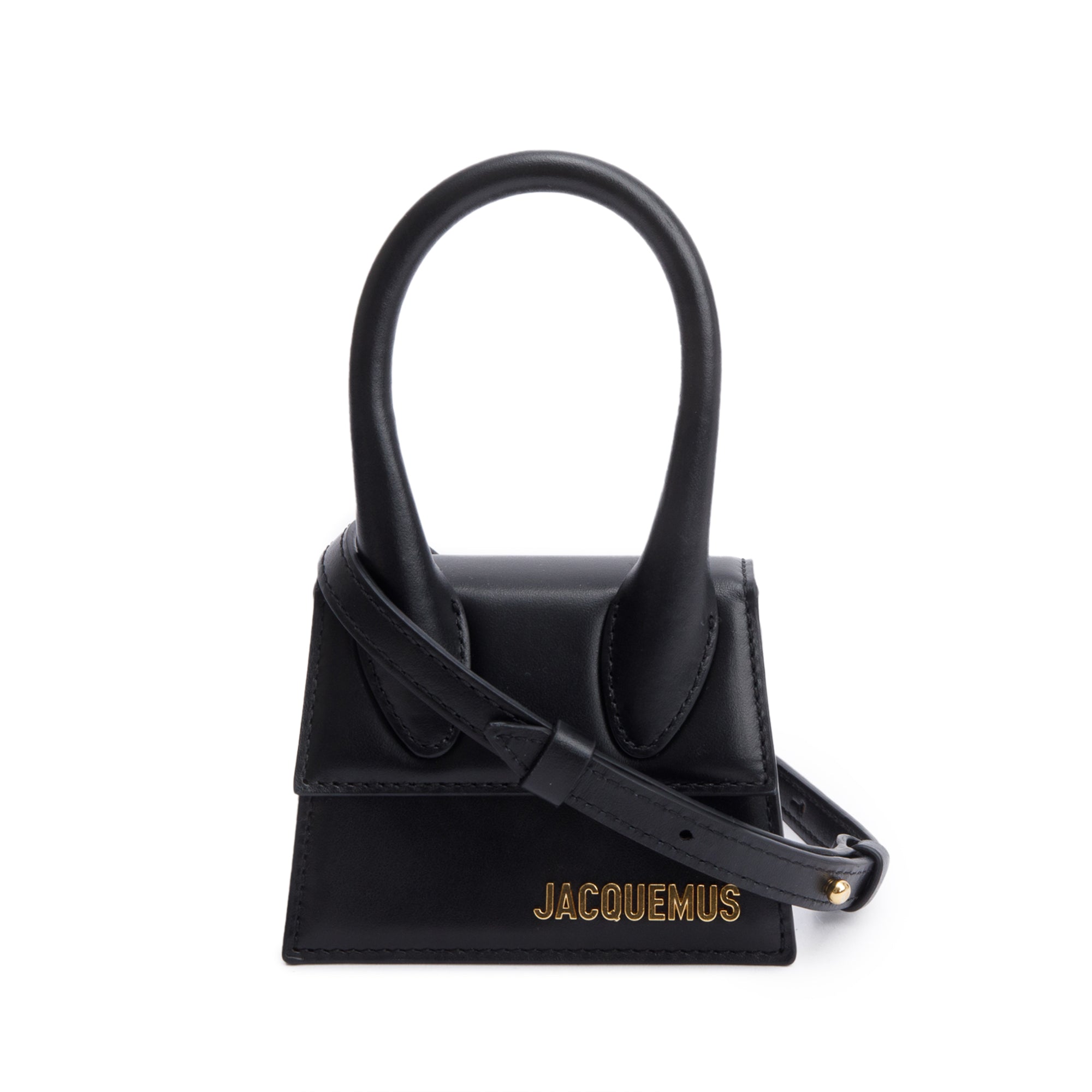 Jacquemus Black Calfskin Leather Mini Signature Le Chiquito Handle Bag w/ Strap