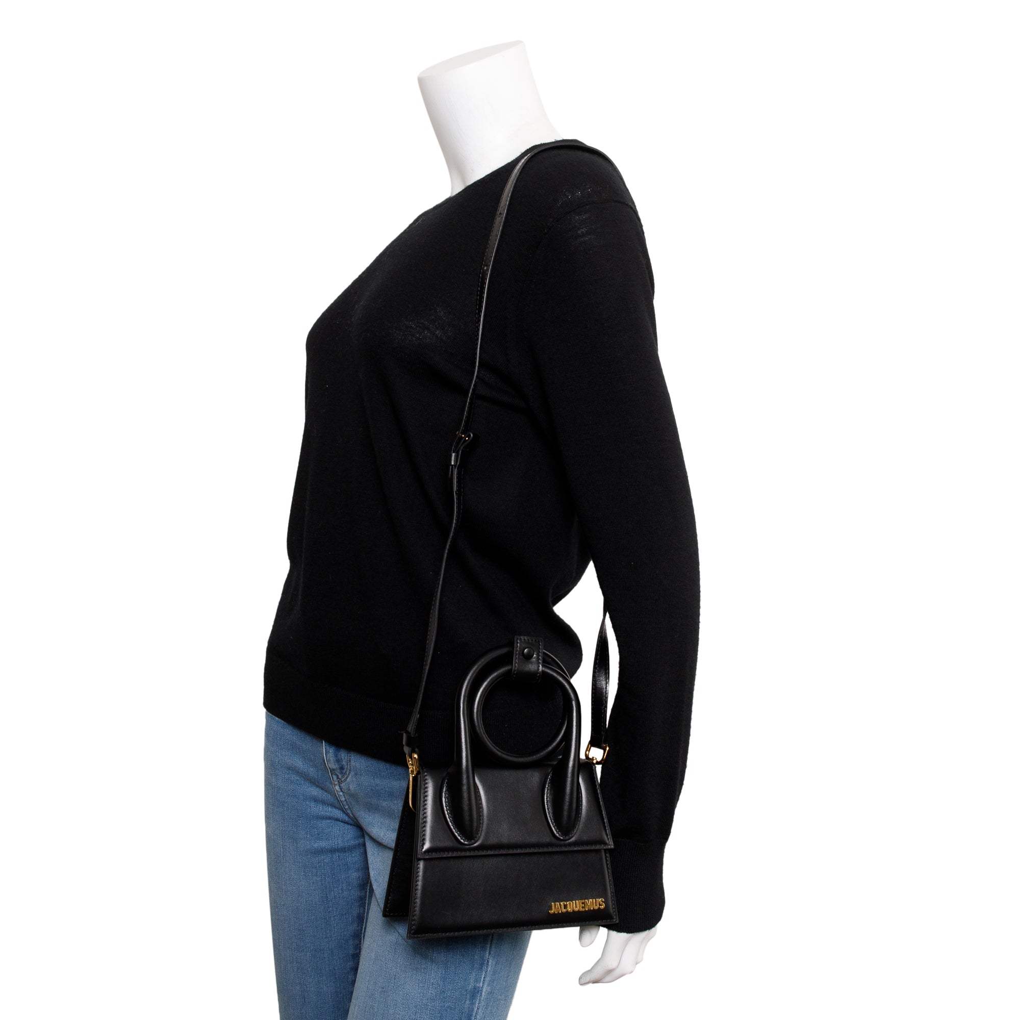 Jacquemus Black Leather Le Chiquito Noeud Bag w/ Strap