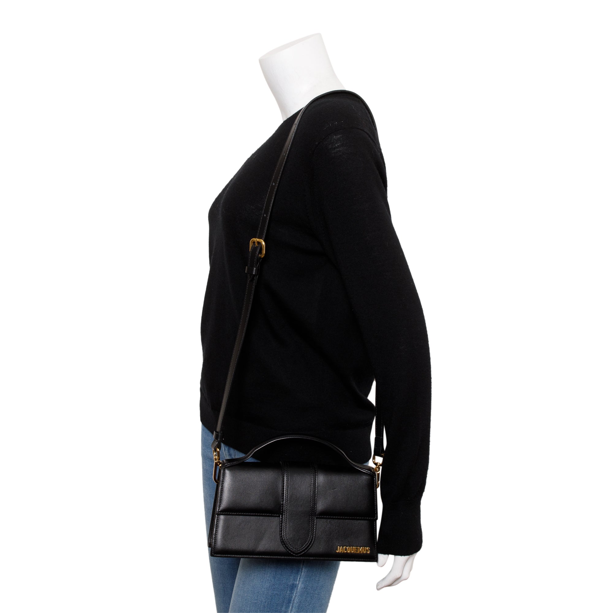 Jacquemus Black Leather Le Grand Bambino Bag w/ Strap