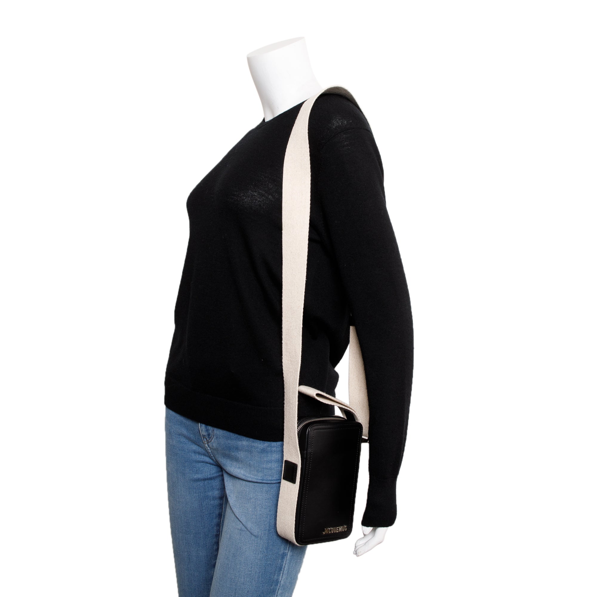 Jacquemus Black Leather OS Le Cuerda Vertical Bag